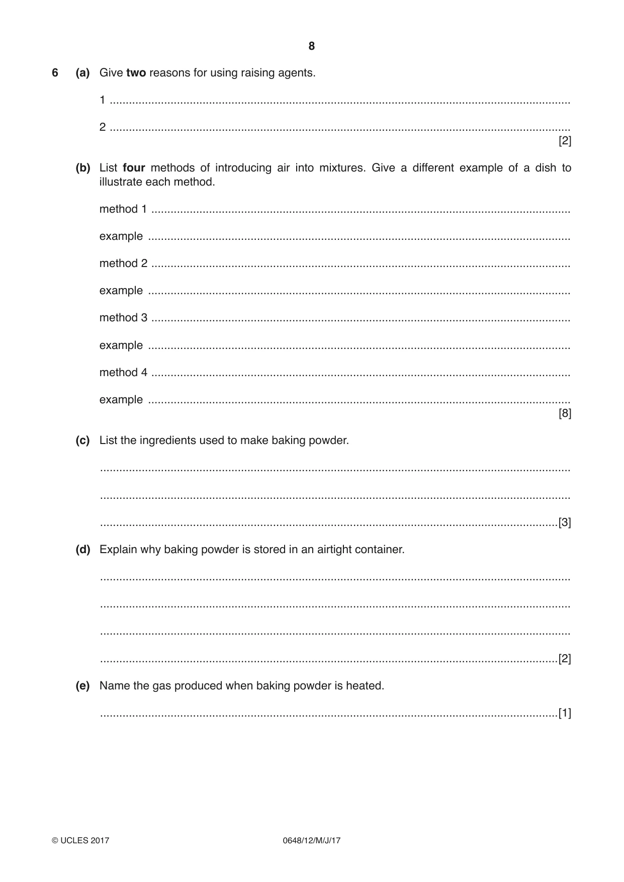 Cambridge IGCSE Food and Nutrition 0648 2017 May/June Paper 1 · Variant 2 question paper, page 8 of 12