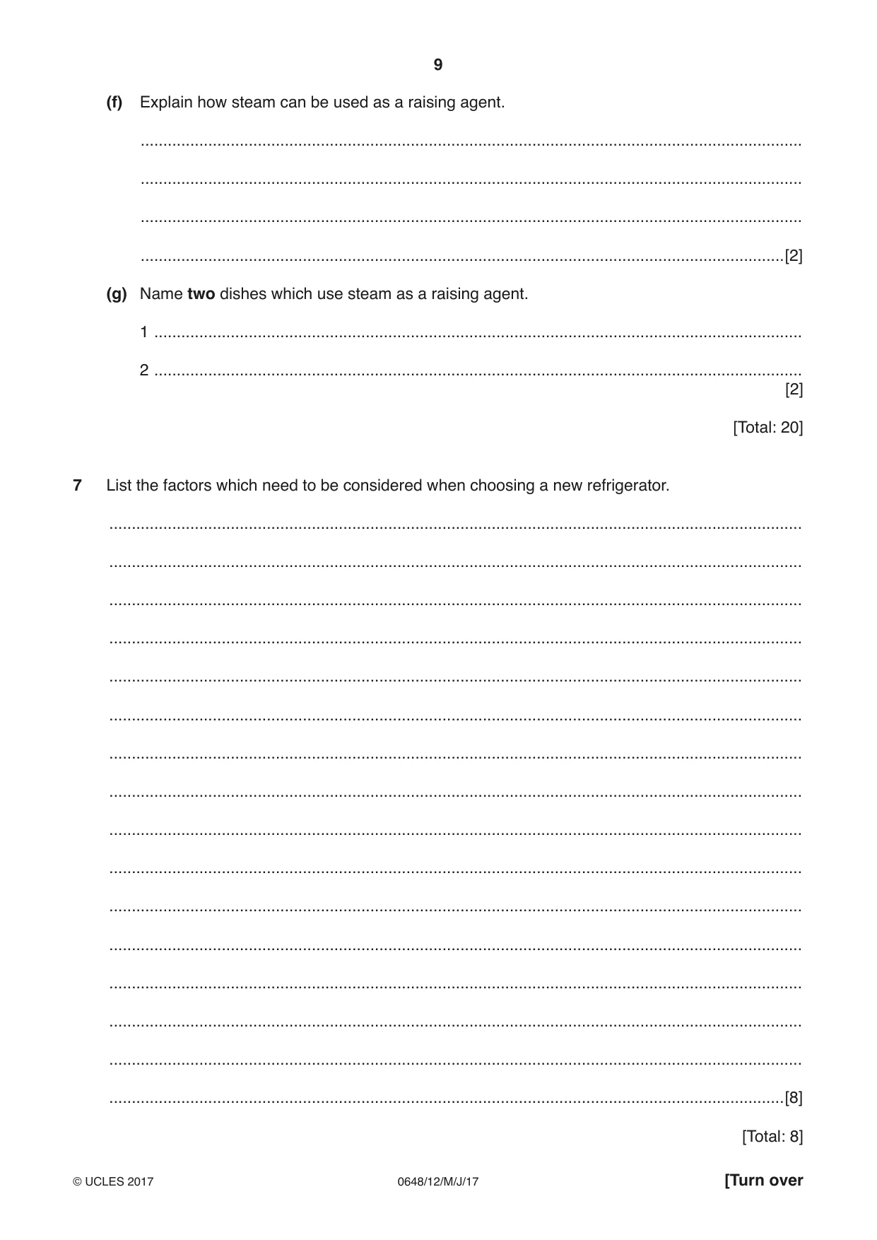 Cambridge IGCSE Food and Nutrition 0648 2017 May/June Paper 1 · Variant 2 question paper, page 9 of 12