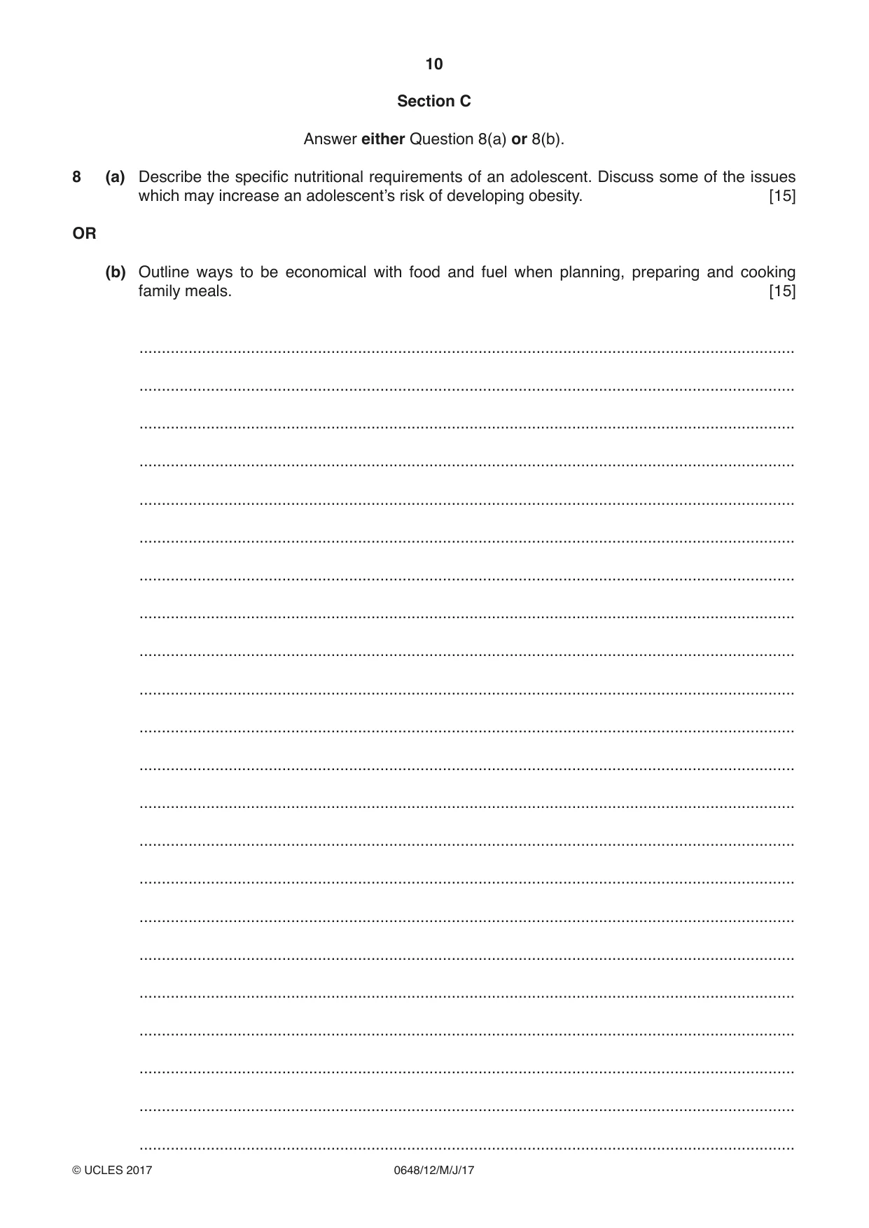 Cambridge IGCSE Food and Nutrition 0648 2017 May/June Paper 1 · Variant 2 question paper, page 10 of 12