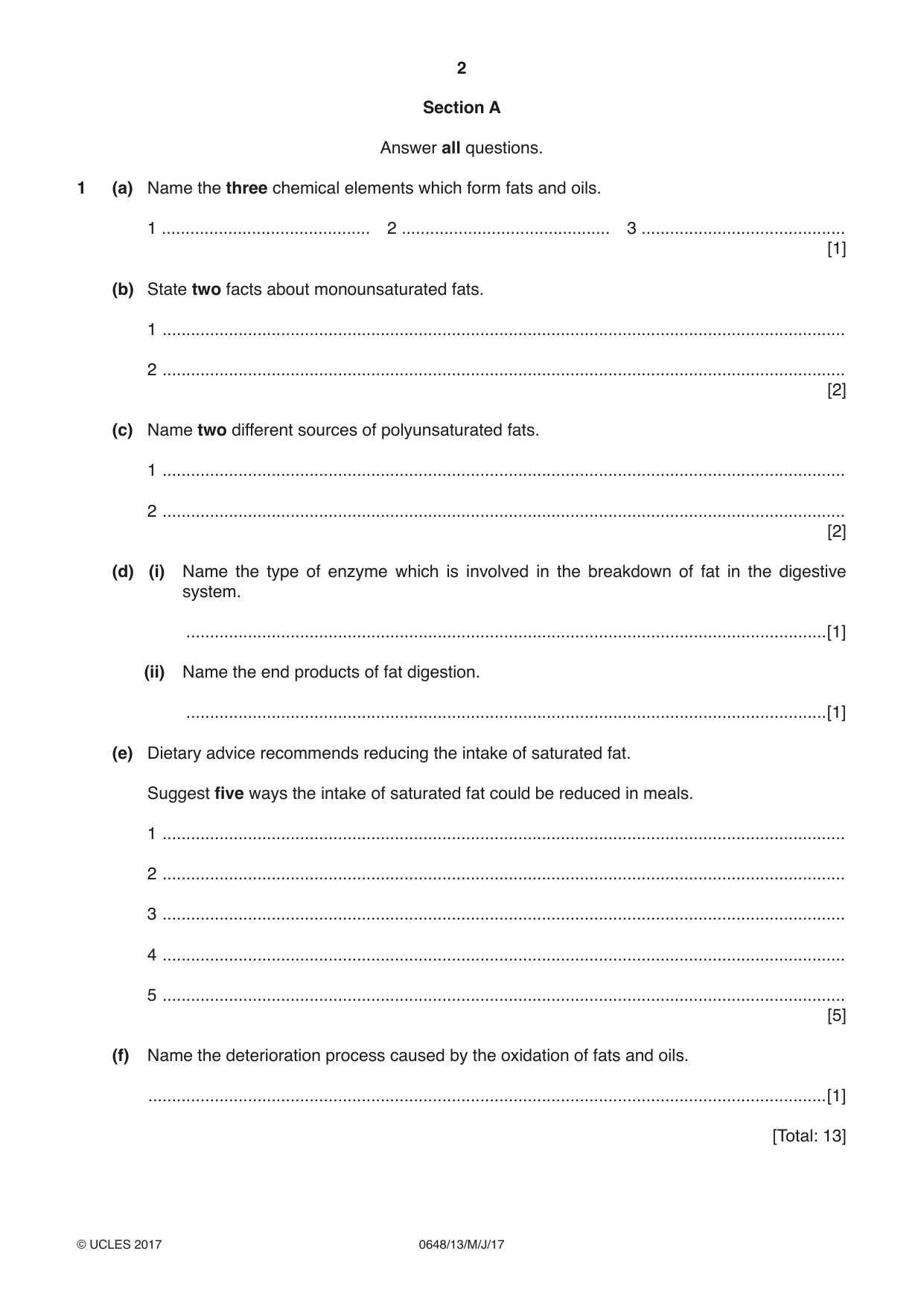 Cambridge IGCSE Food and Nutrition 0648 2017 May/June Paper 1 · Variant 3 question paper, page 2 of 16