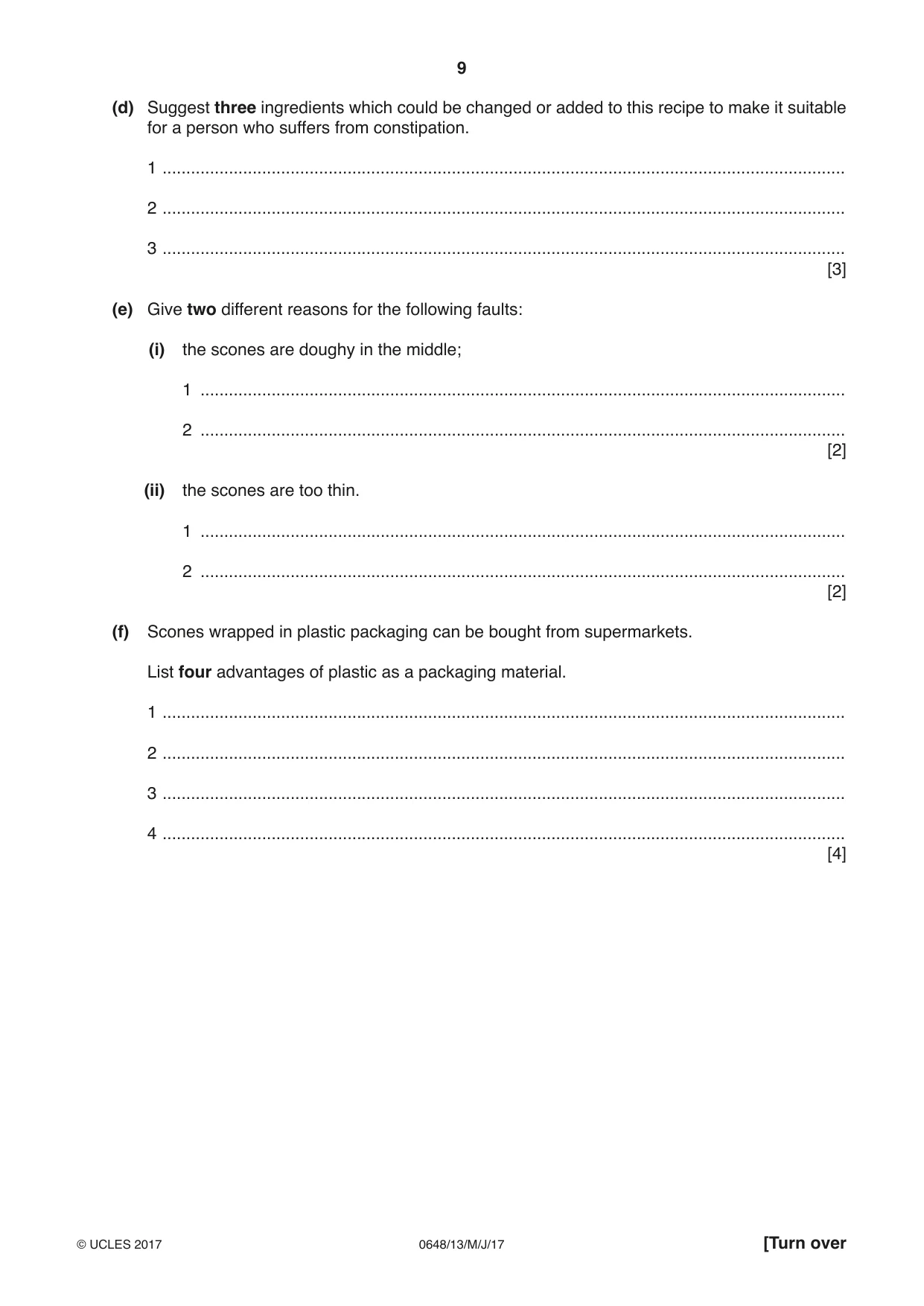 Cambridge IGCSE Food and Nutrition 0648 2017 May/June Paper 1 · Variant 3 question paper, page 9 of 16
