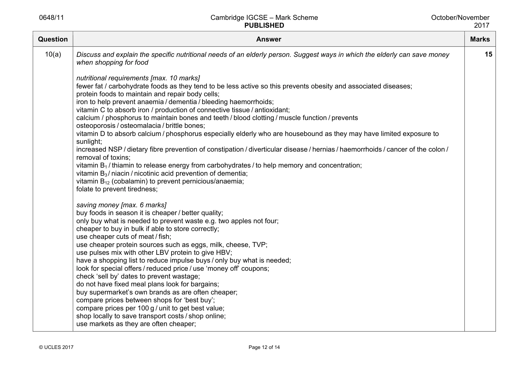 Mark scheme, page 12 of 14