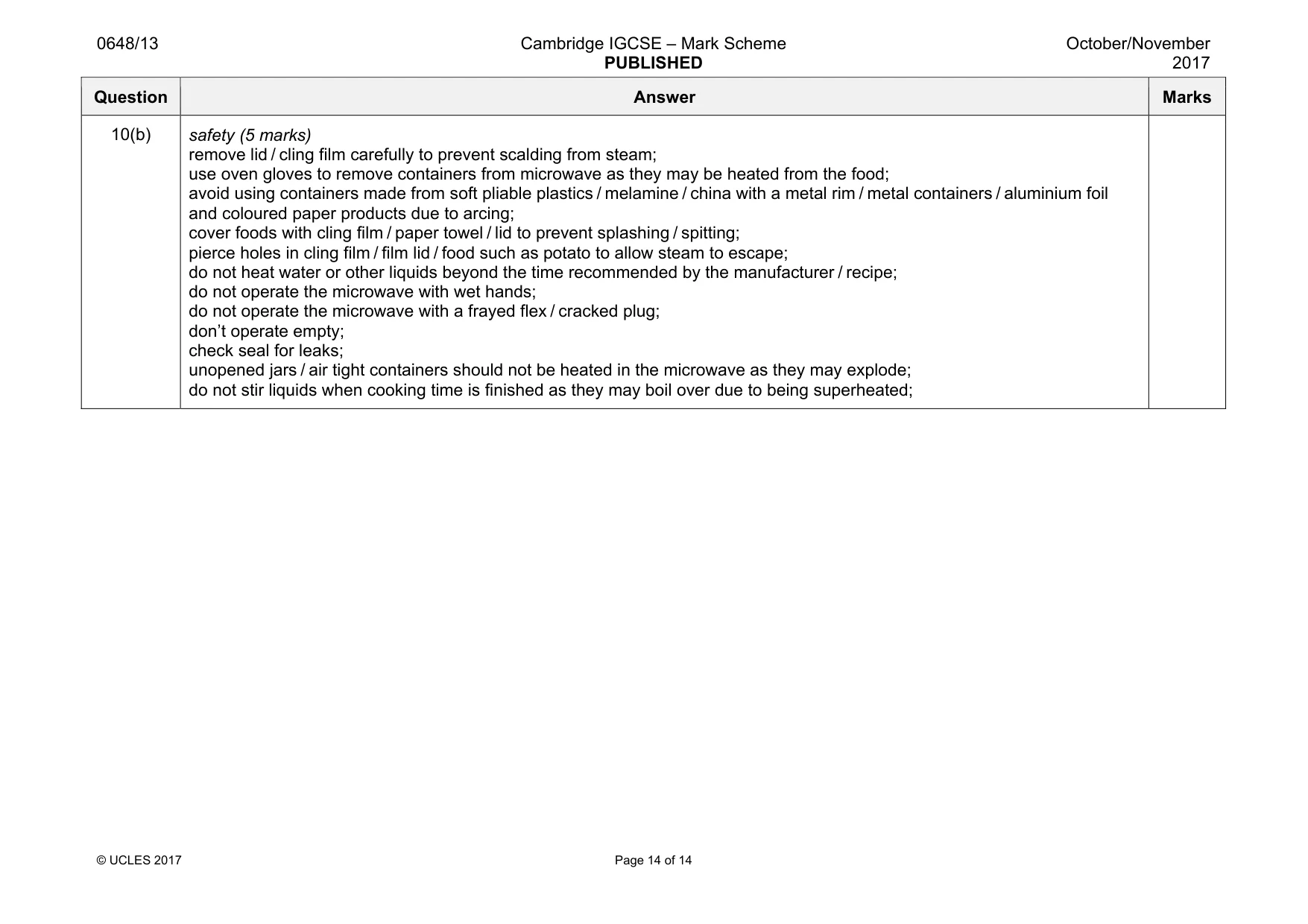 Mark scheme, page 14 of 14