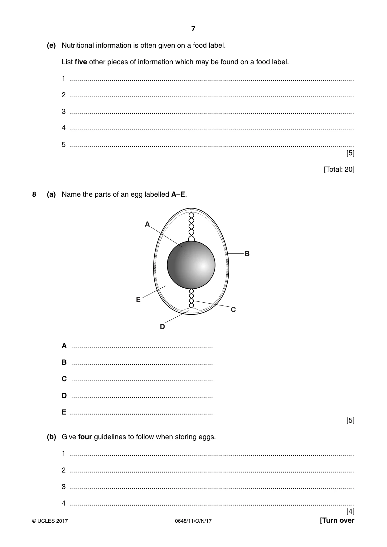 Cambridge IGCSE Food and Nutrition 0648 2017 Oct/Nov Paper 1 · Variant 1 question paper, page 7 of 12