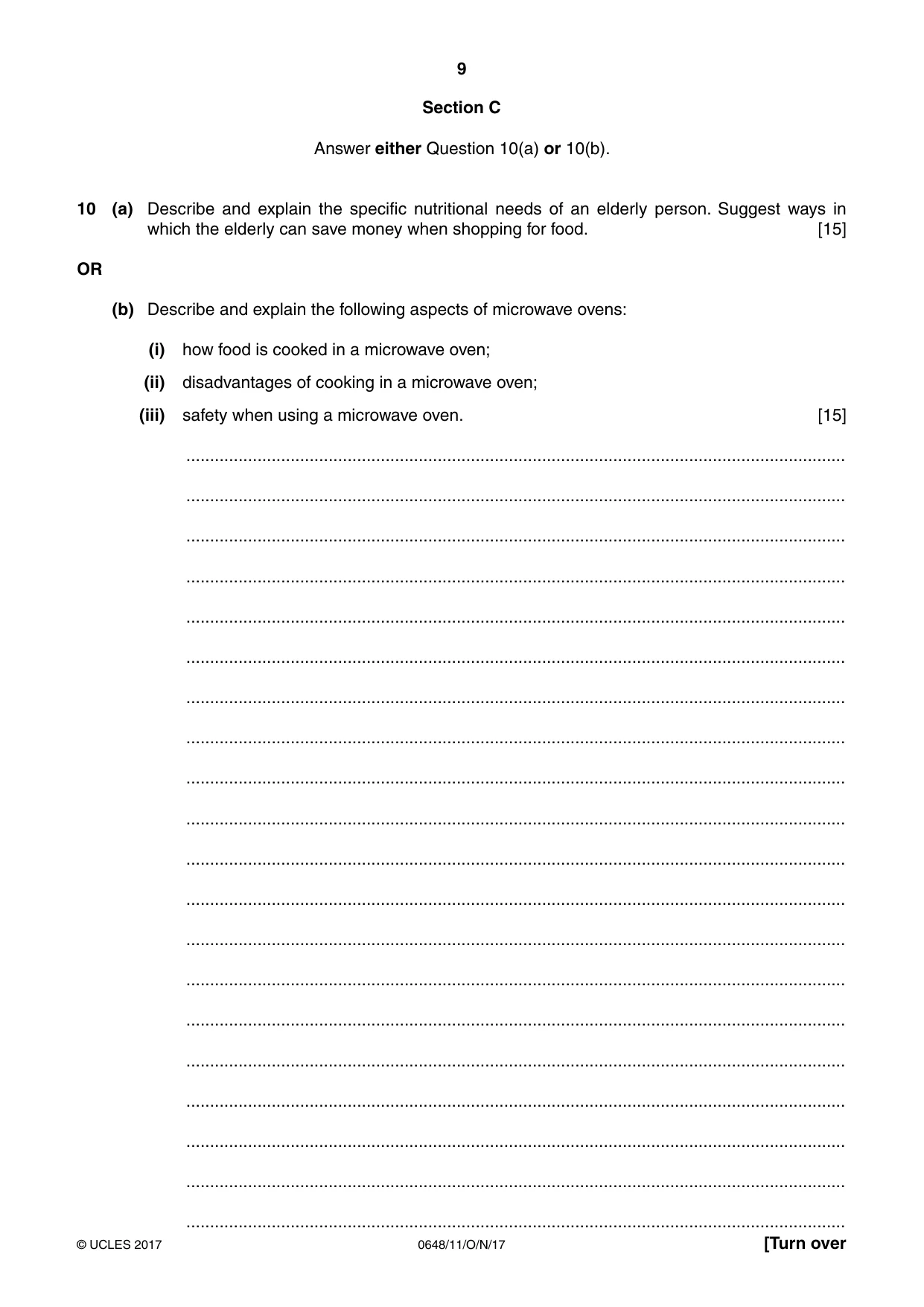 Cambridge IGCSE Food and Nutrition 0648 2017 Oct/Nov Paper 1 · Variant 1 question paper, page 9 of 12