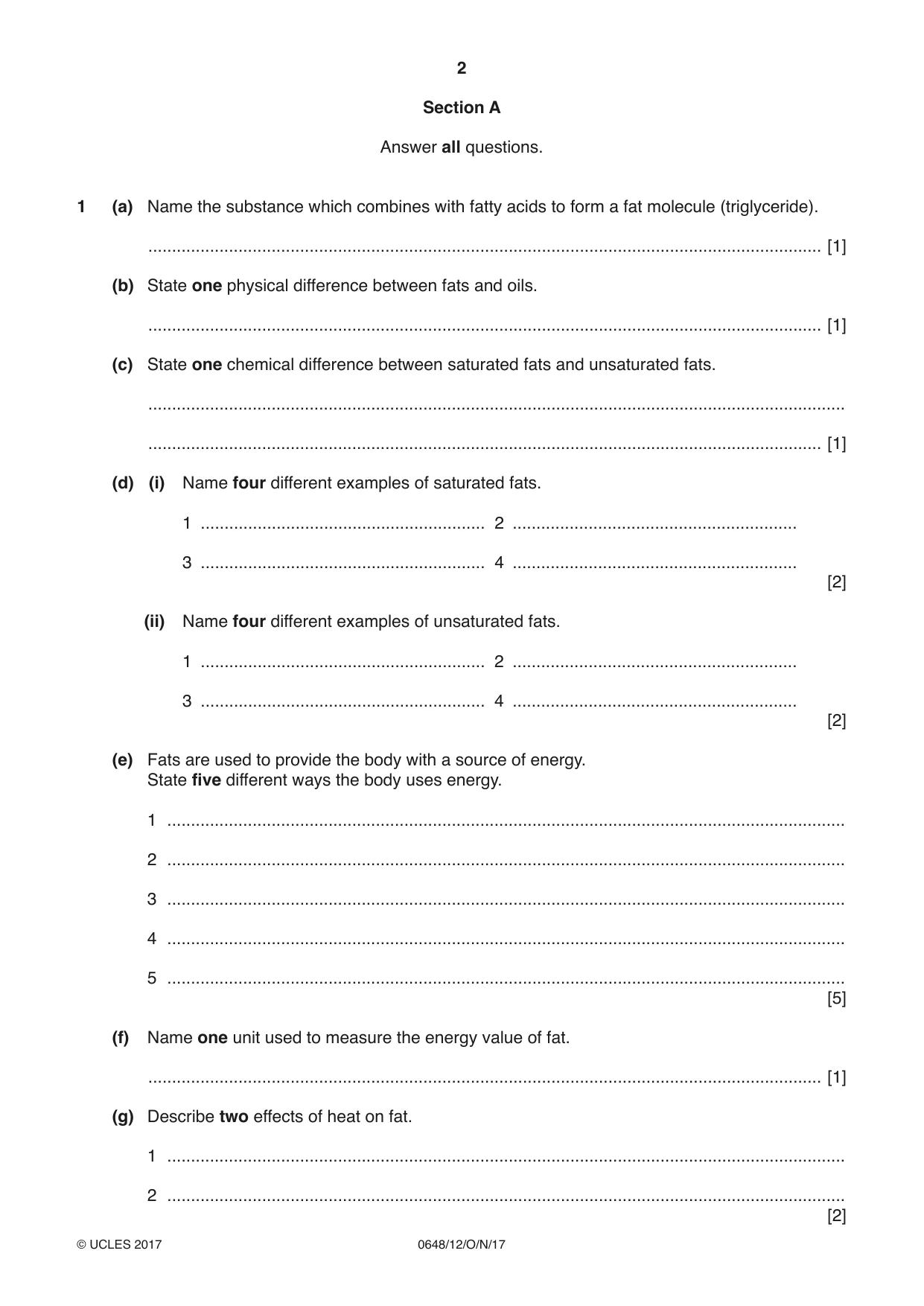Cambridge IGCSE Food and Nutrition 0648 2017 Oct/Nov Paper 1 · Variant 2 question paper, page 2 of 12