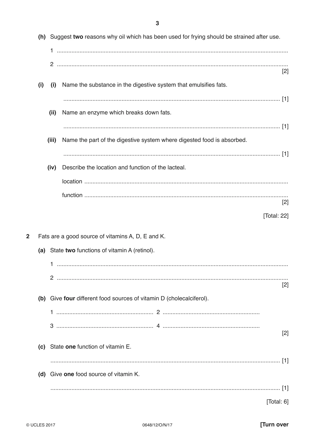 Cambridge IGCSE Food and Nutrition 0648 2017 Oct/Nov Paper 1 · Variant 2 question paper, page 3 of 12