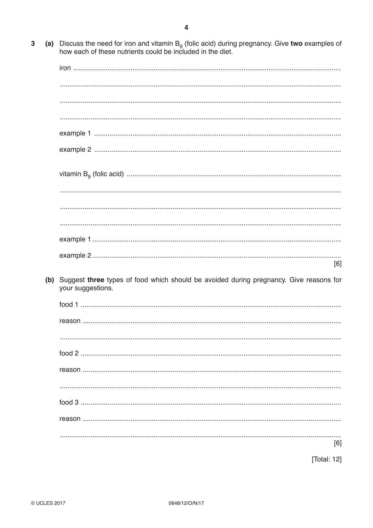 Cambridge IGCSE Food and Nutrition 0648 2017 Oct/Nov Paper 1 · Variant 2 question paper, page 4 of 12