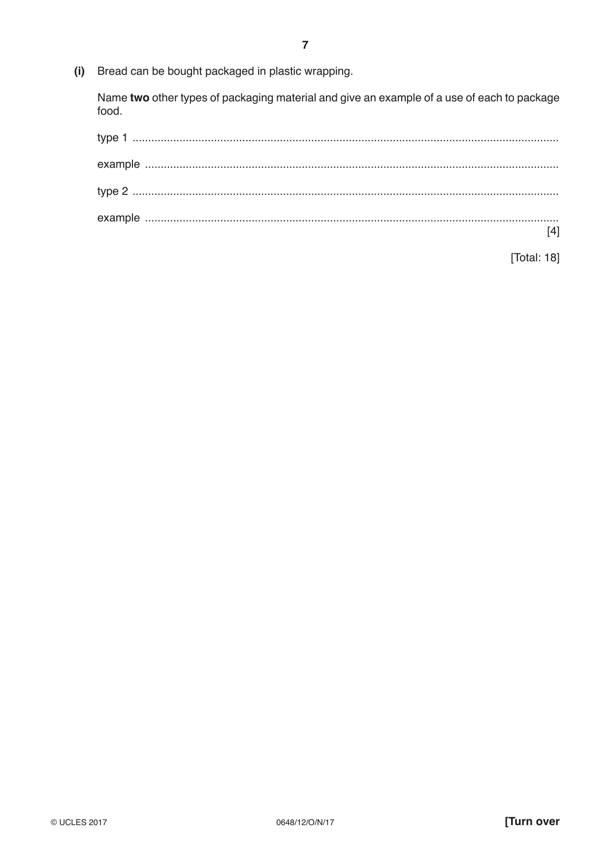 Cambridge IGCSE Food and Nutrition 0648 2017 Oct/Nov Paper 1 · Variant 2 question paper, page 7 of 12