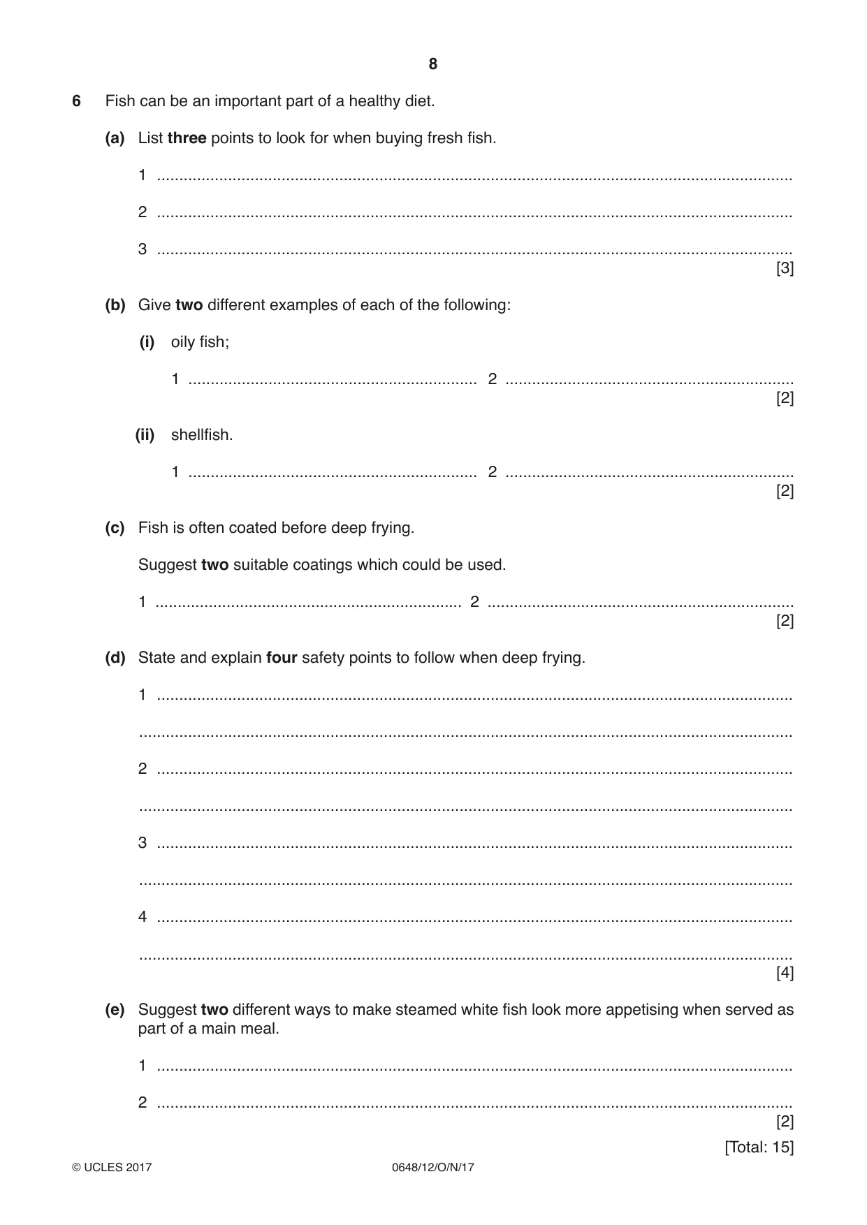 Cambridge IGCSE Food and Nutrition 0648 2017 Oct/Nov Paper 1 · Variant 2 question paper, page 8 of 12