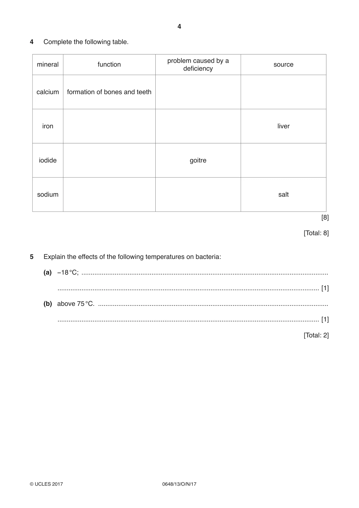 Cambridge IGCSE Food and Nutrition 0648 2017 Oct/Nov Paper 1 · Variant 3 question paper, page 4 of 12