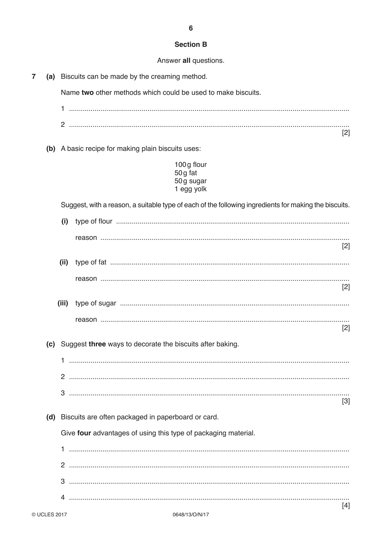 Cambridge IGCSE Food and Nutrition 0648 2017 Oct/Nov Paper 1 · Variant 3 question paper, page 6 of 12