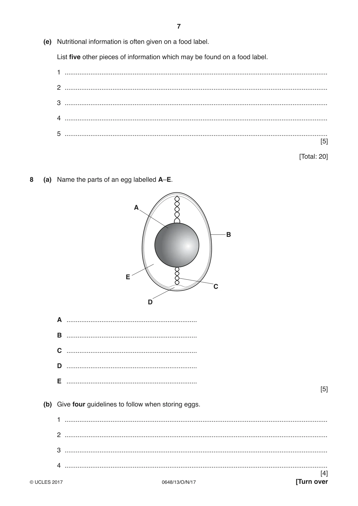 Cambridge IGCSE Food and Nutrition 0648 2017 Oct/Nov Paper 1 · Variant 3 question paper, page 7 of 12