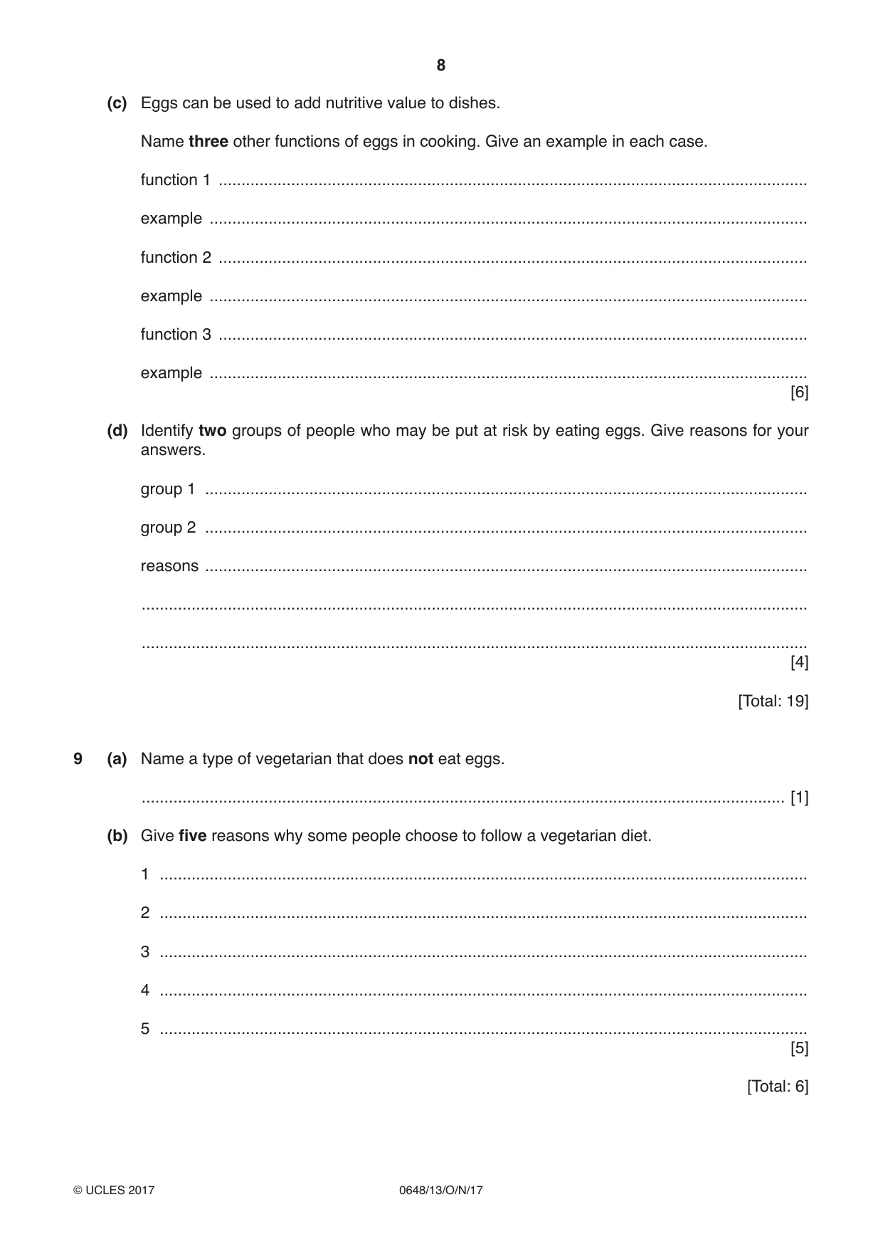 Cambridge IGCSE Food and Nutrition 0648 2017 Oct/Nov Paper 1 · Variant 3 question paper, page 8 of 12