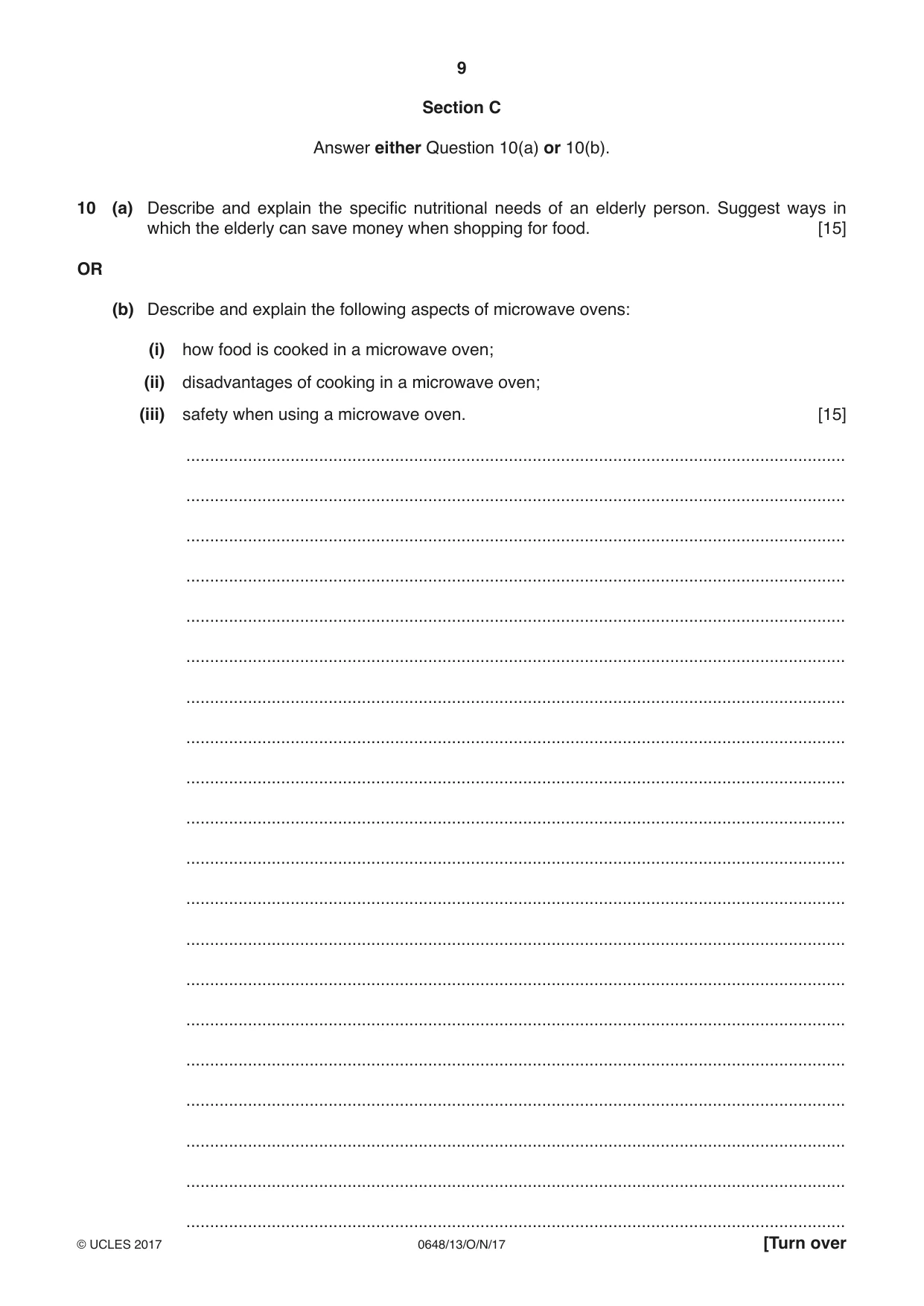 Cambridge IGCSE Food and Nutrition 0648 2017 Oct/Nov Paper 1 · Variant 3 question paper, page 9 of 12