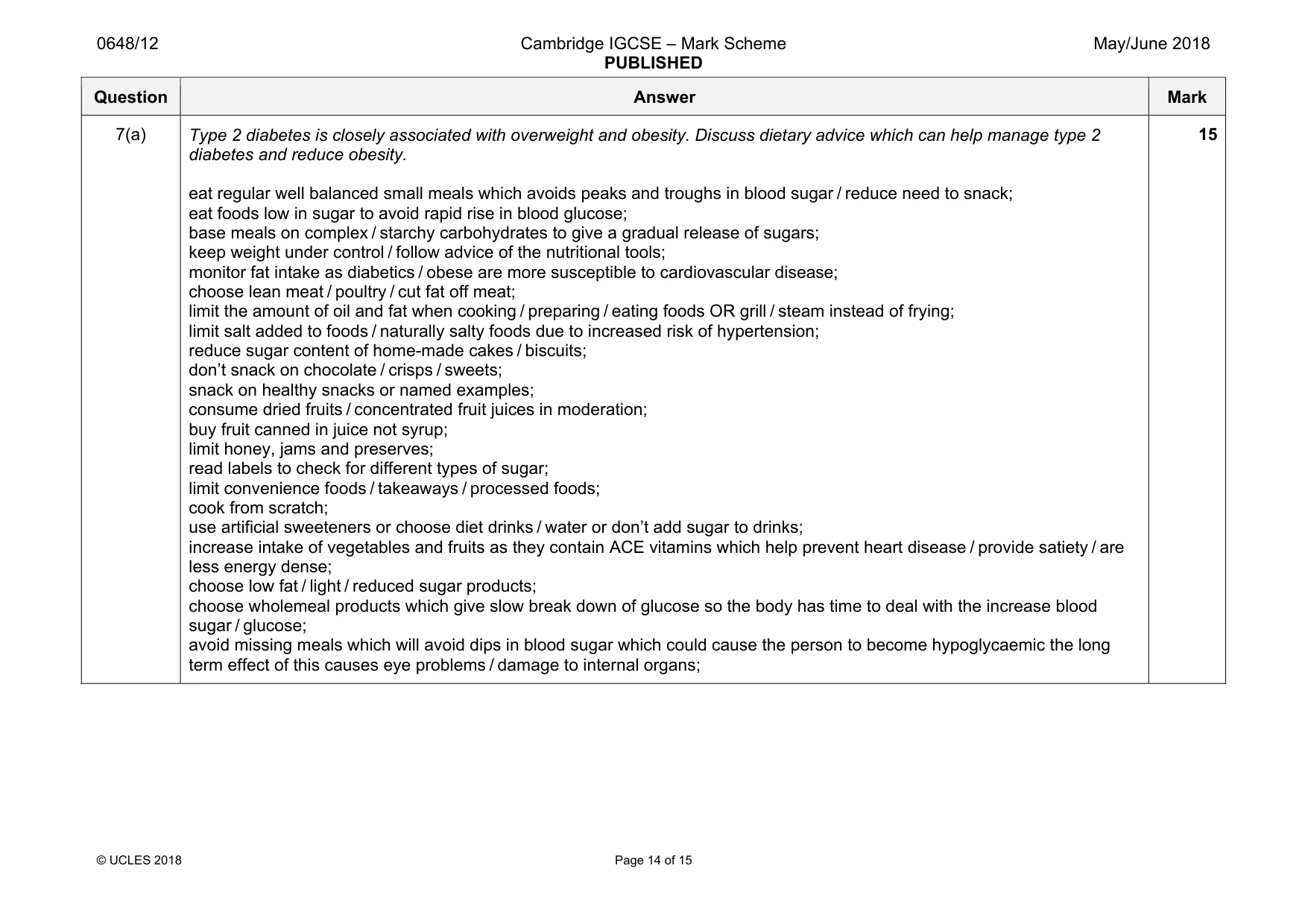 Mark scheme, page 14 of 15