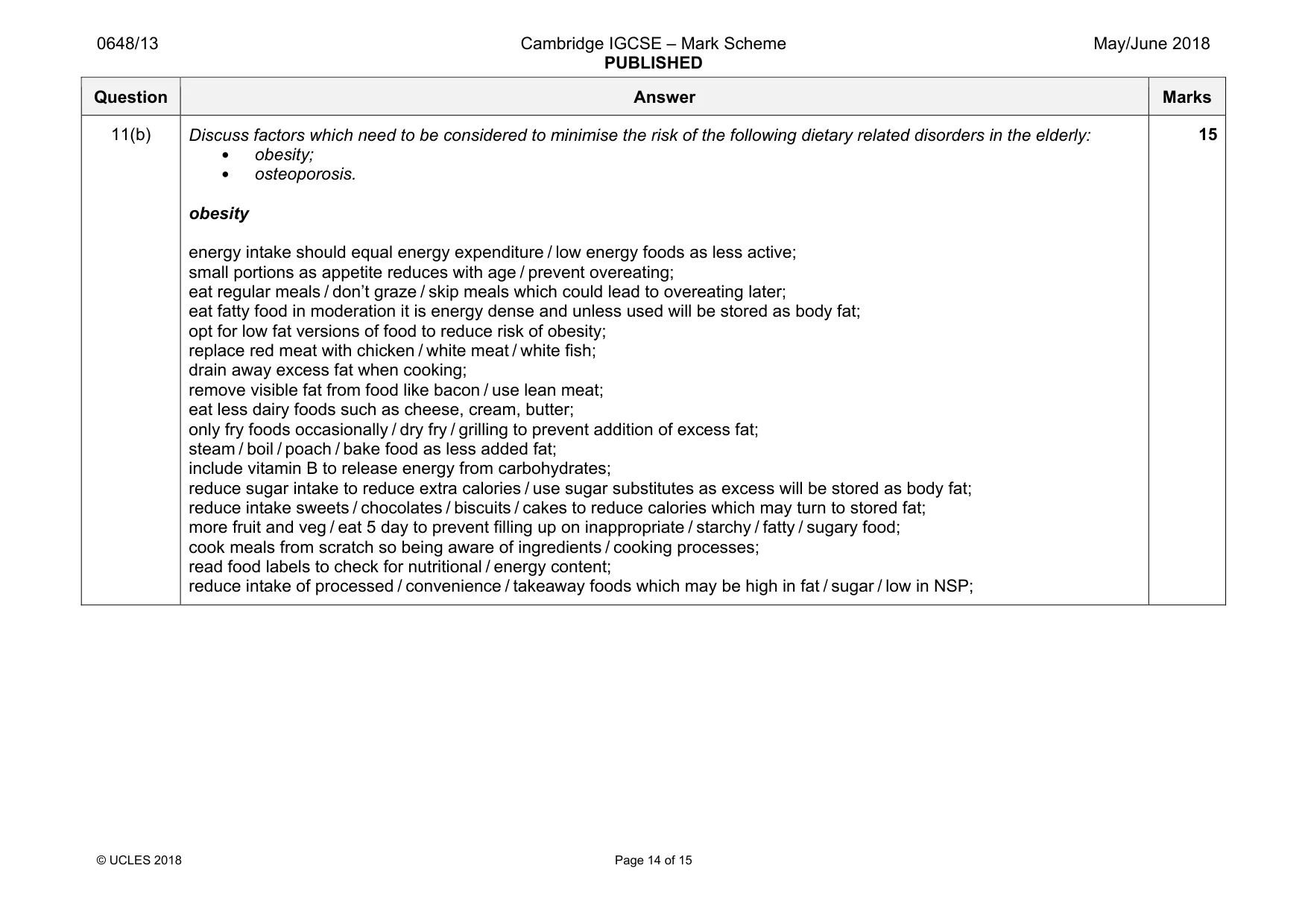 Mark scheme, page 14 of 15