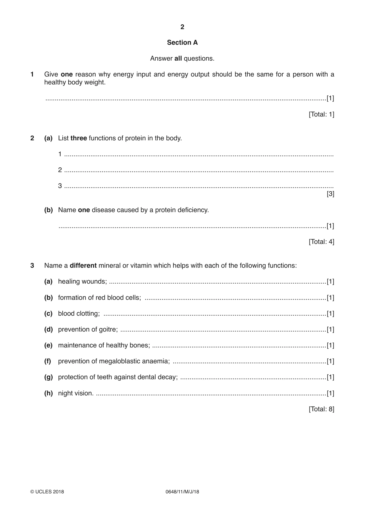 Cambridge IGCSE Food and Nutrition 0648 2018 May/June Paper 1 · Variant 1 question paper, page 2 of 12
