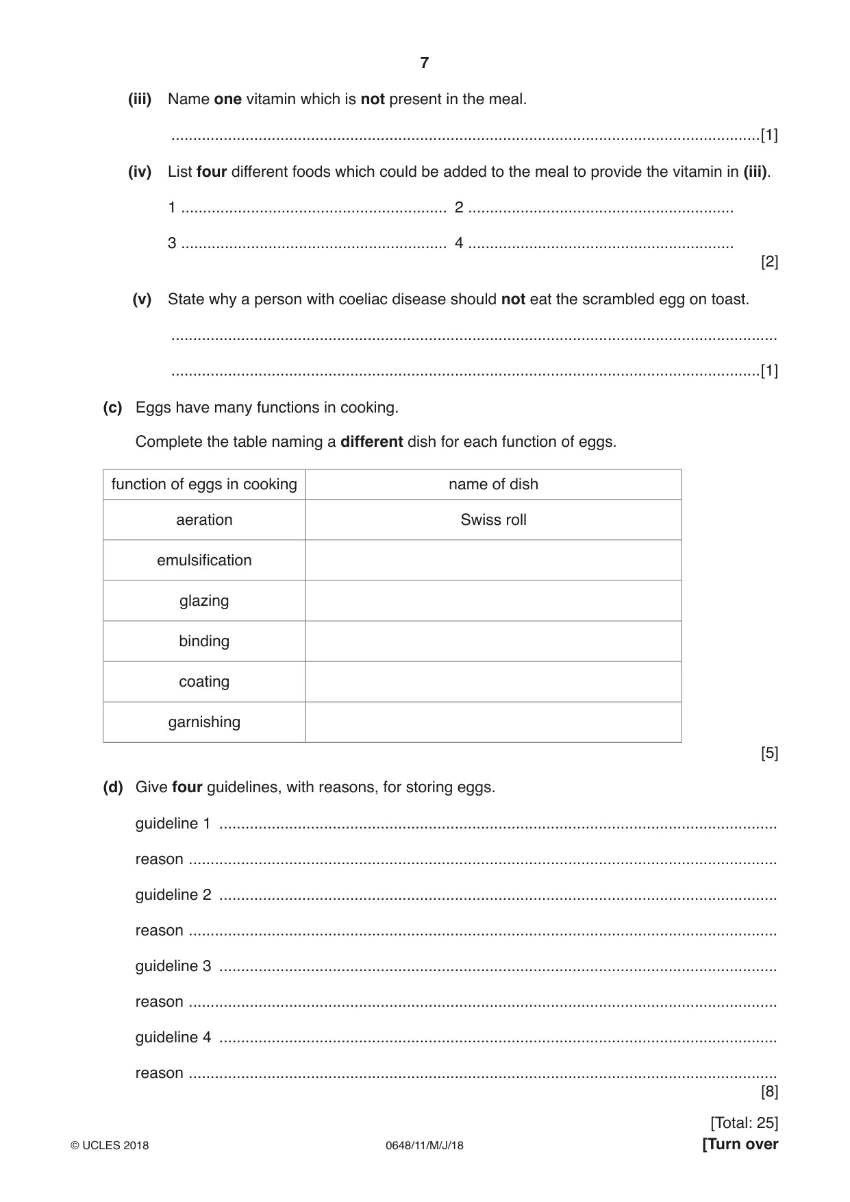 Cambridge IGCSE Food and Nutrition 0648 2018 May/June Paper 1 · Variant 1 question paper, page 7 of 12