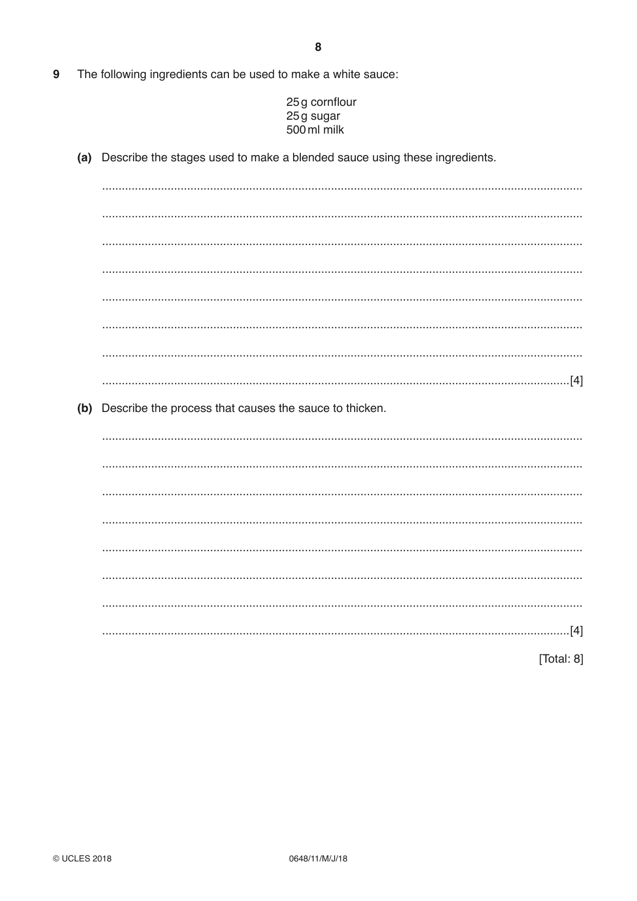 Cambridge IGCSE Food and Nutrition 0648 2018 May/June Paper 1 · Variant 1 question paper, page 8 of 12