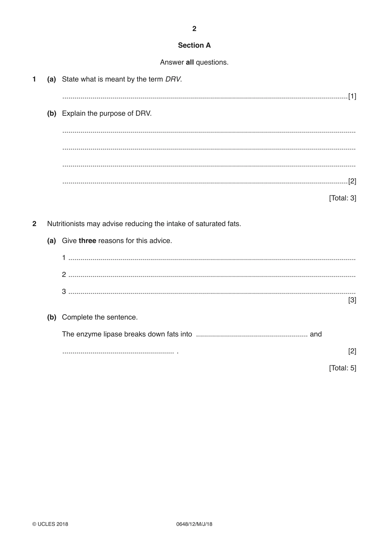 Cambridge IGCSE Food and Nutrition 0648 2018 May/June Paper 1 · Variant 2 question paper, page 2 of 16
