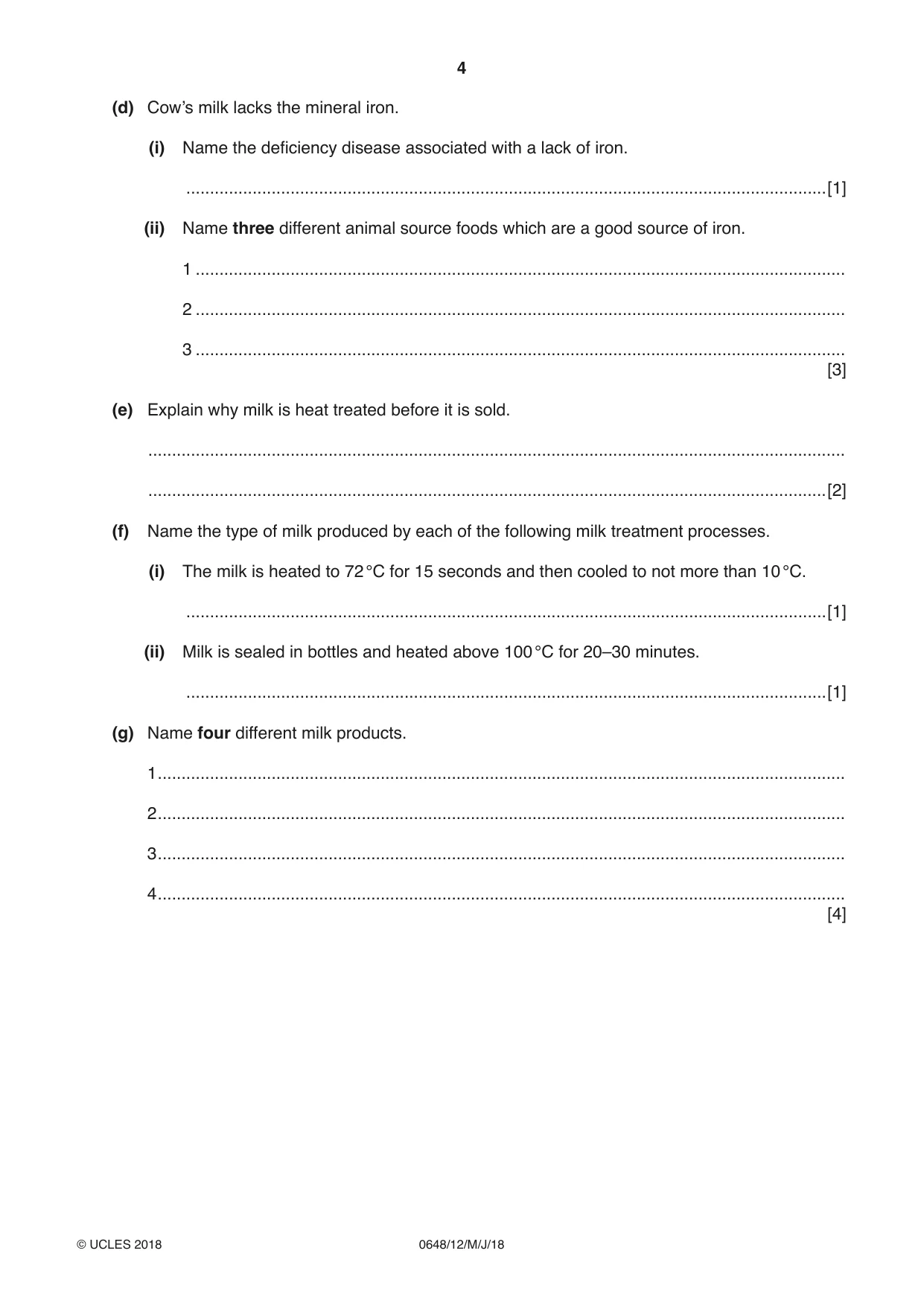 Cambridge IGCSE Food and Nutrition 0648 2018 May/June Paper 1 · Variant 2 question paper, page 4 of 16