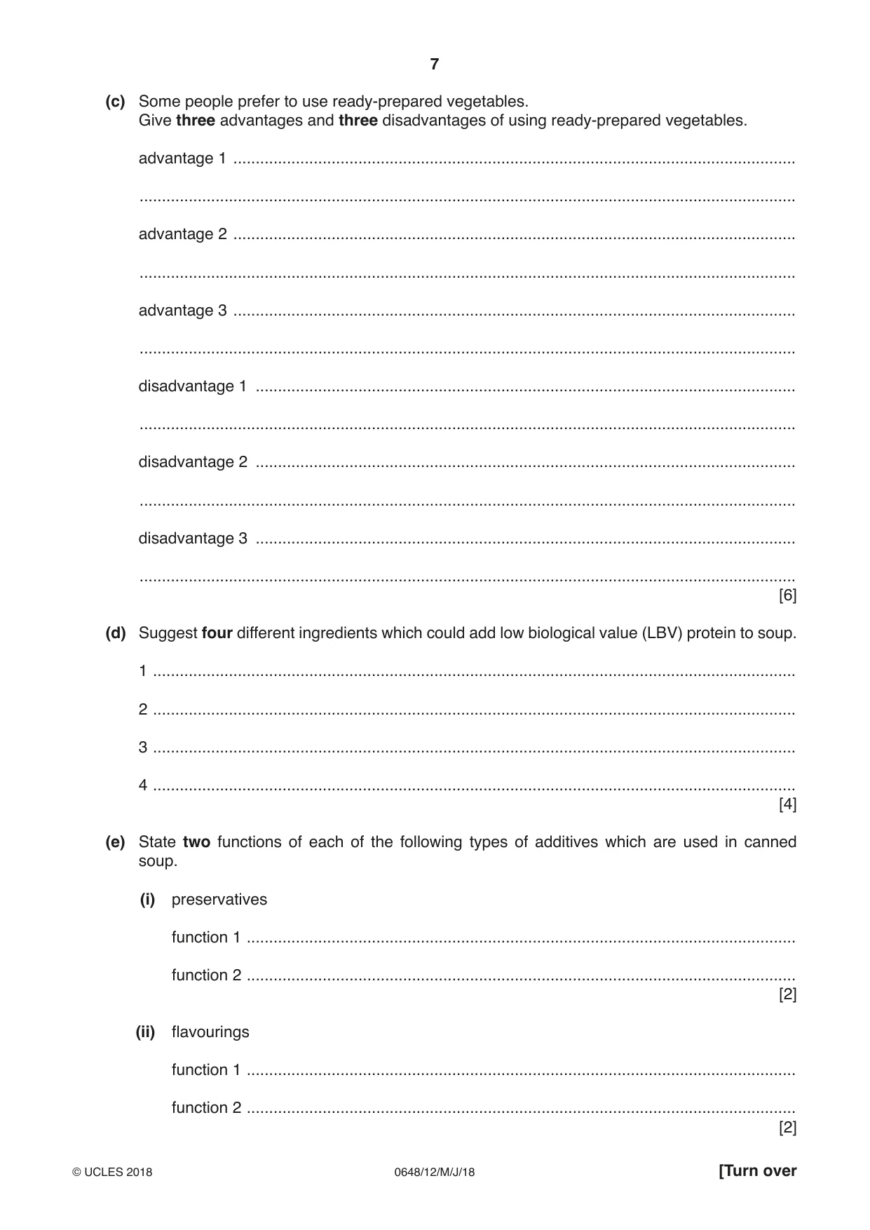 Cambridge IGCSE Food and Nutrition 0648 2018 May/June Paper 1 · Variant 2 question paper, page 7 of 16