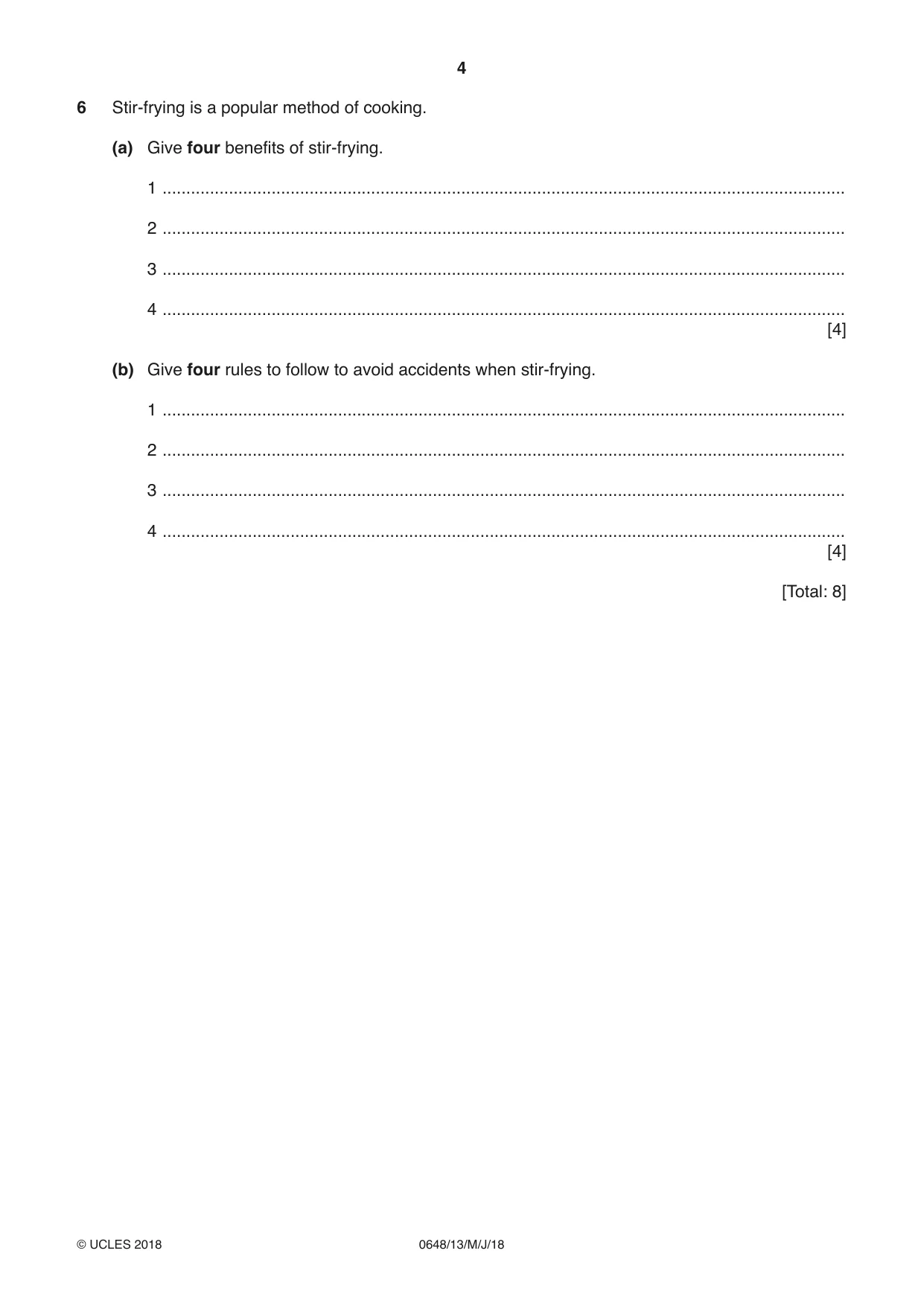 Cambridge IGCSE Food and Nutrition 0648 2018 May/June Paper 1 · Variant 3 question paper, page 4 of 12