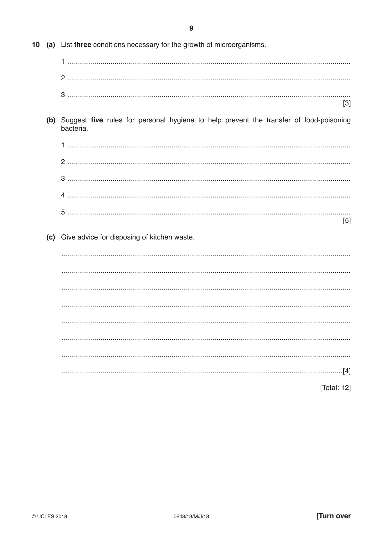 Cambridge IGCSE Food and Nutrition 0648 2018 May/June Paper 1 · Variant 3 question paper, page 9 of 12