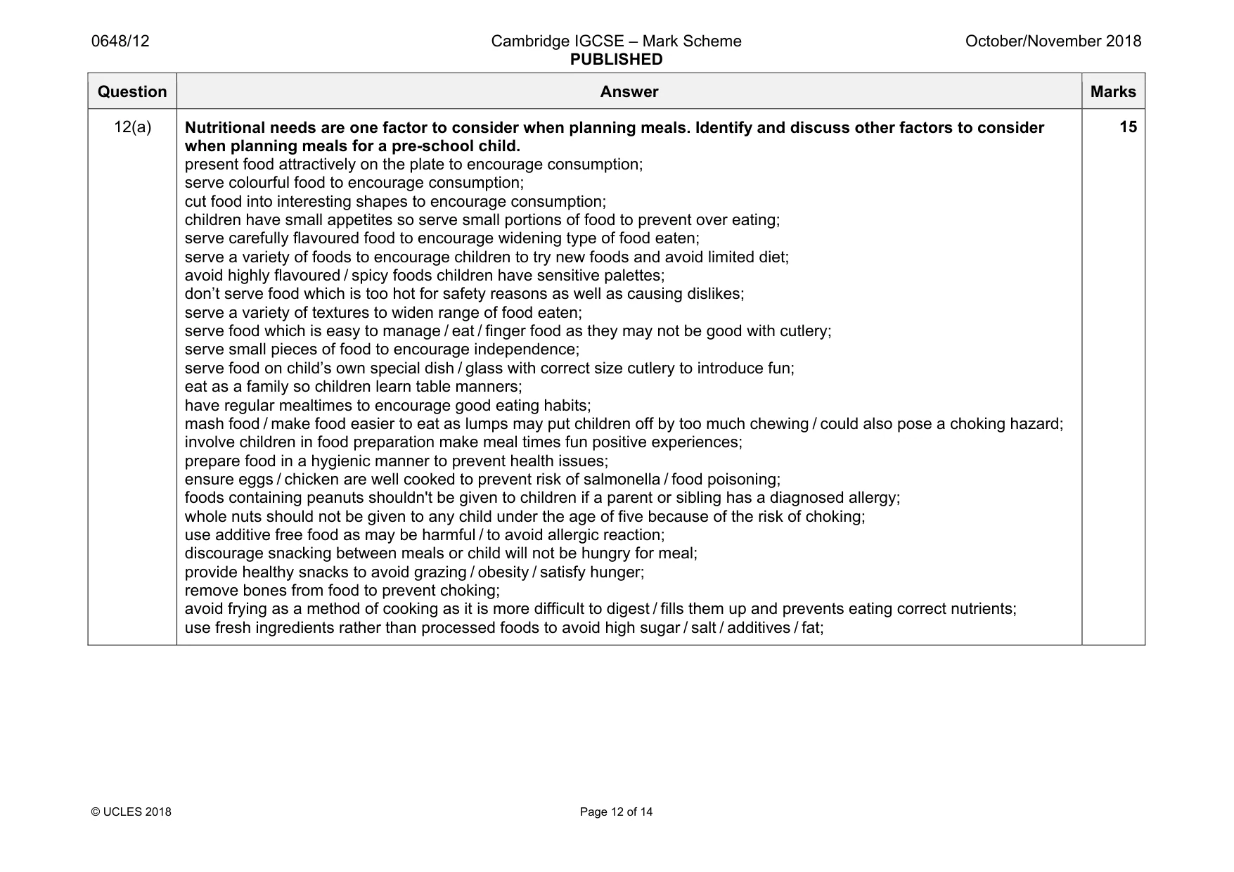 Mark scheme, page 12 of 14