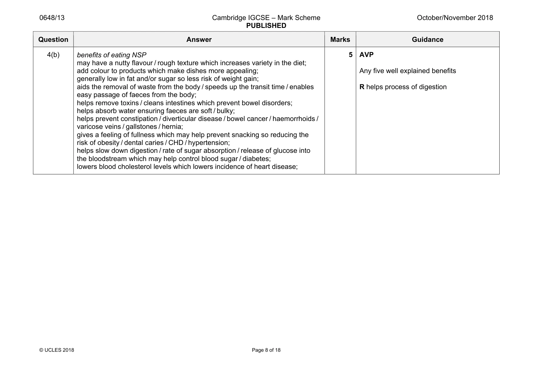 Mark scheme, page 8 of 18