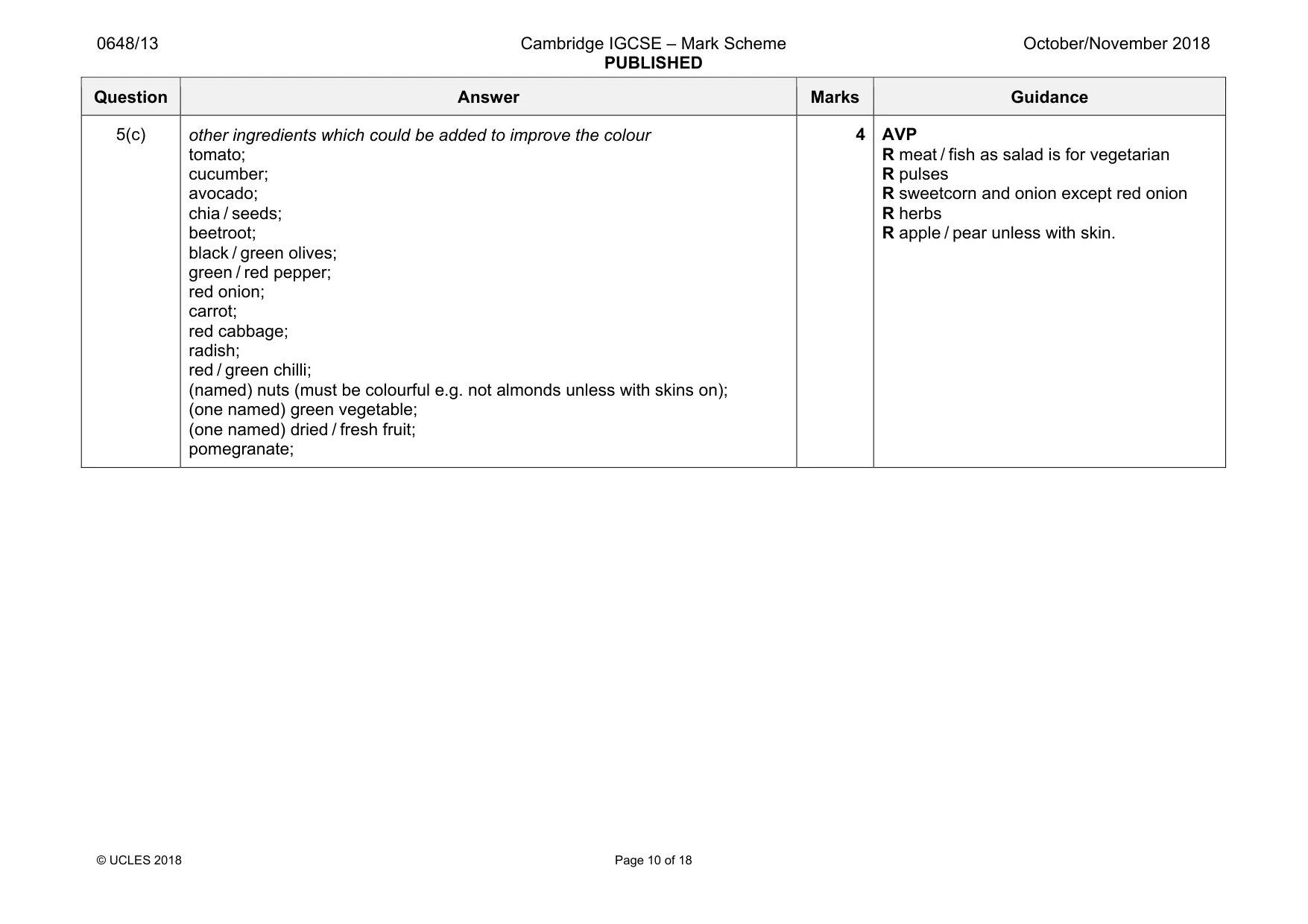 Mark scheme, page 10 of 18