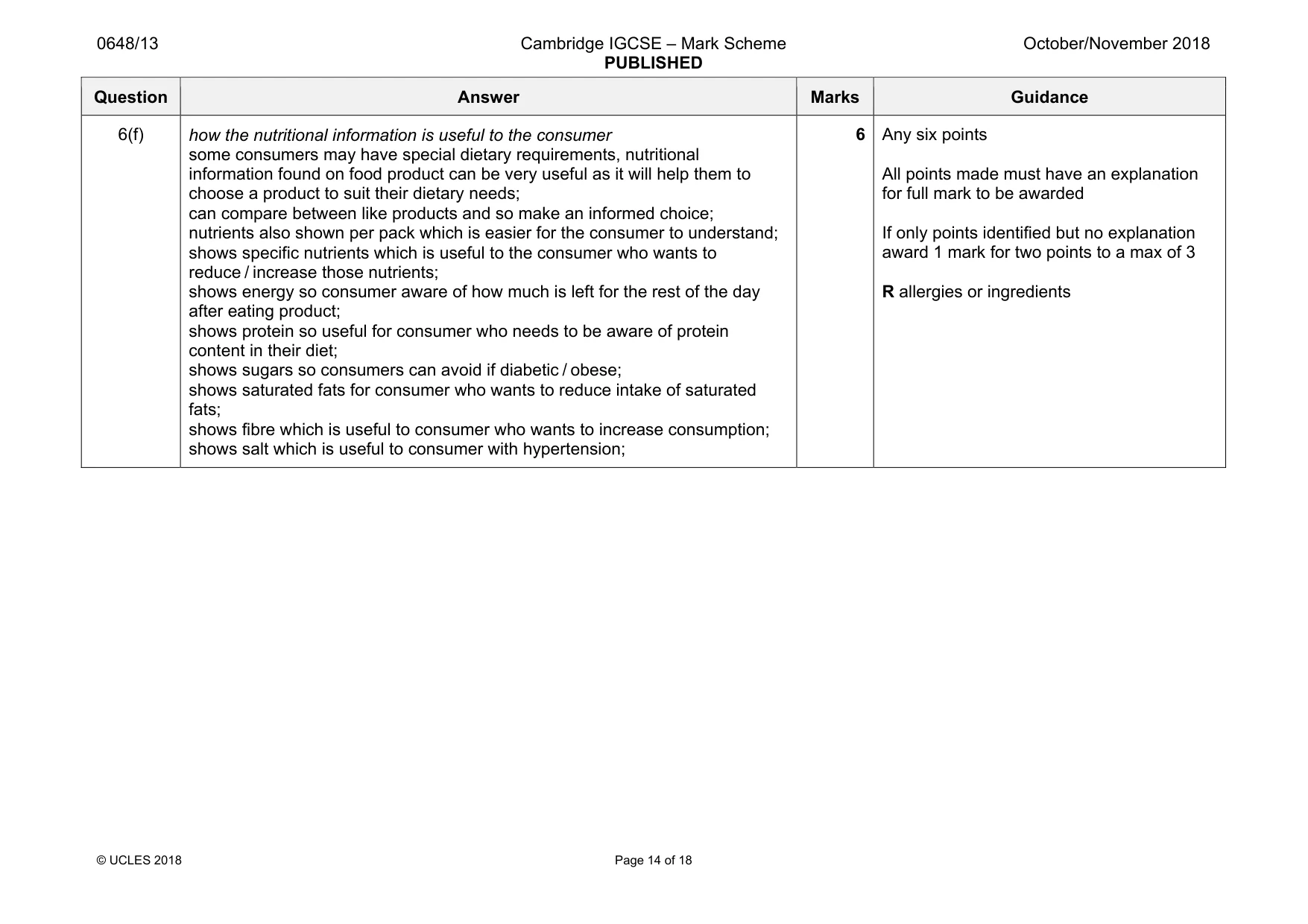 Mark scheme, page 14 of 18