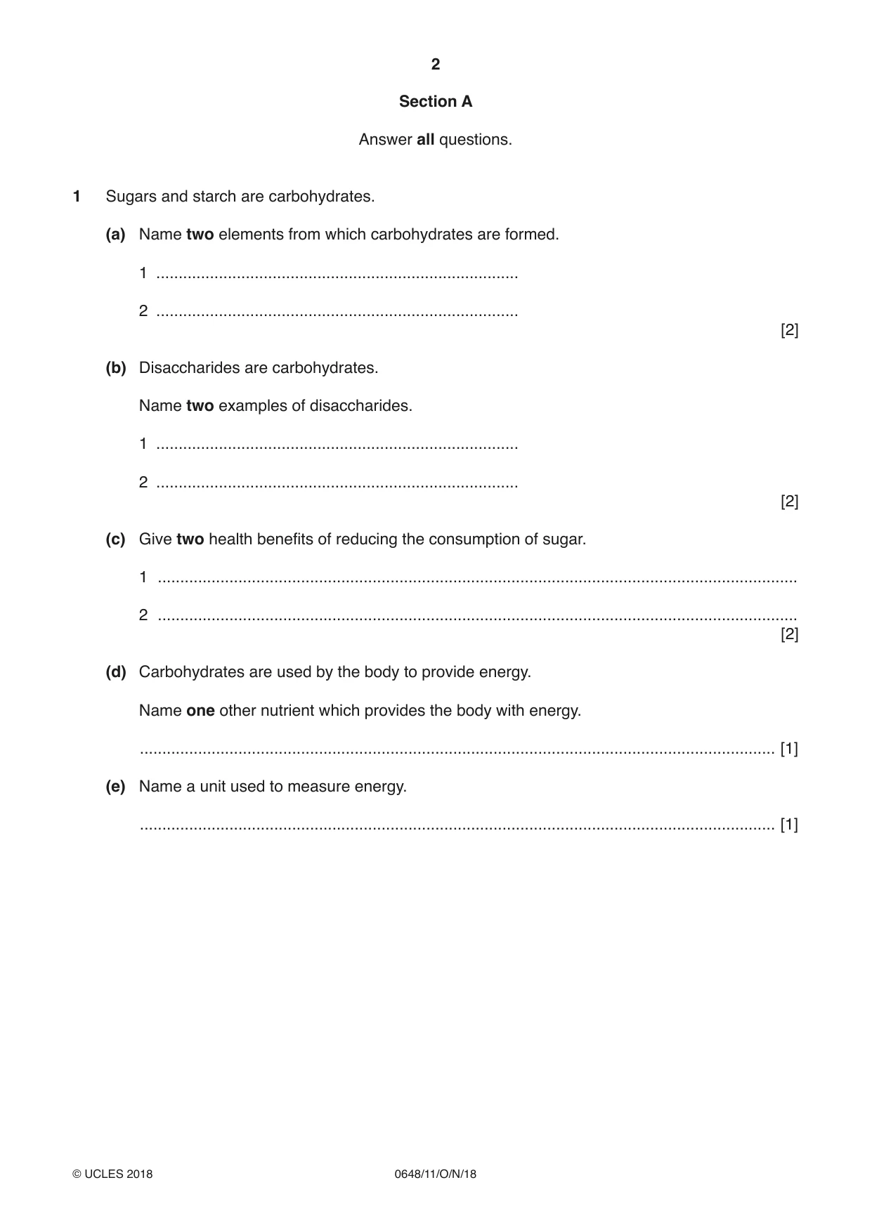 Cambridge IGCSE Food and Nutrition 0648 2018 Oct/Nov Paper 1 · Variant 1 question paper, page 2 of 12