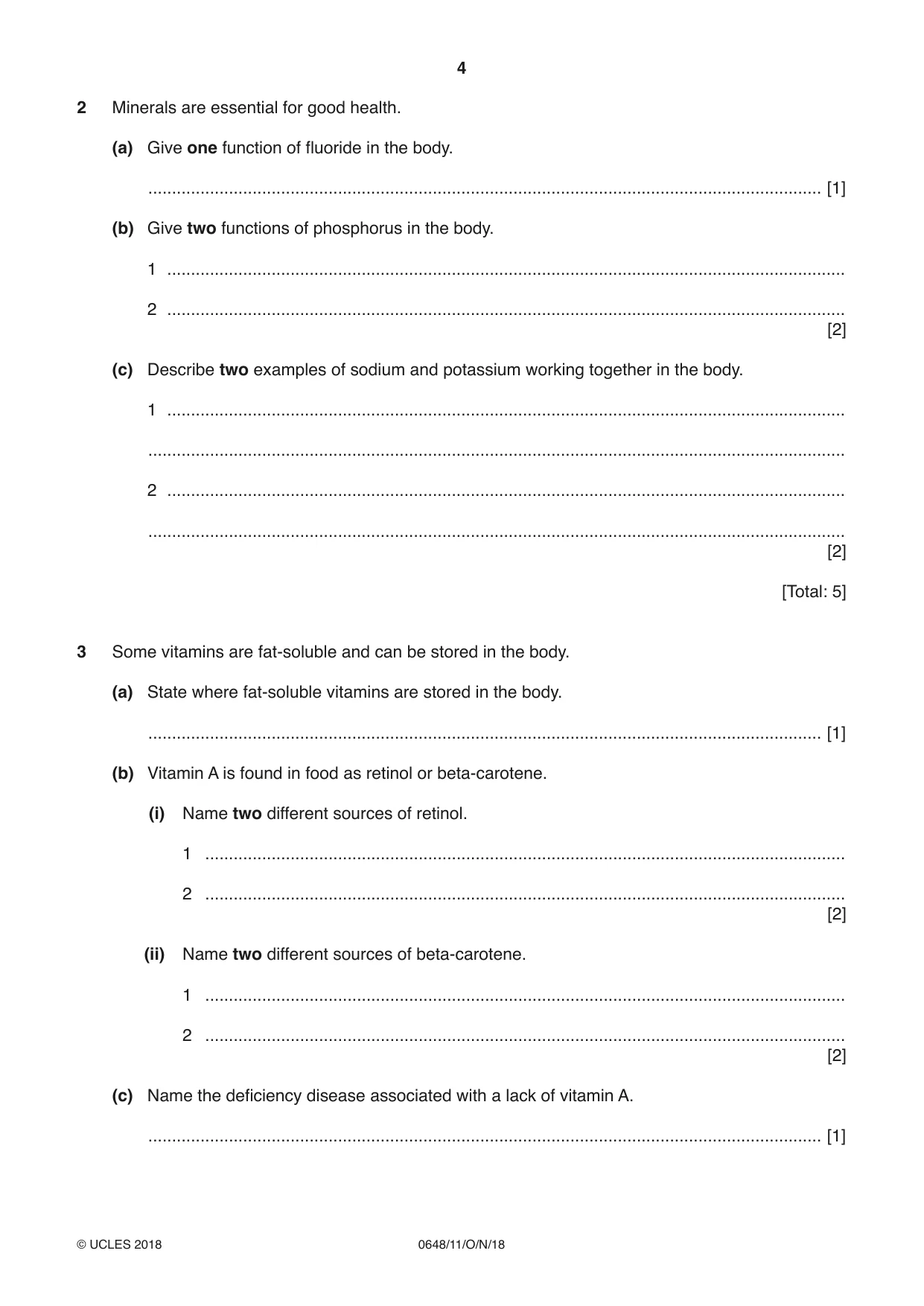 Cambridge IGCSE Food and Nutrition 0648 2018 Oct/Nov Paper 1 · Variant 1 question paper, page 4 of 12