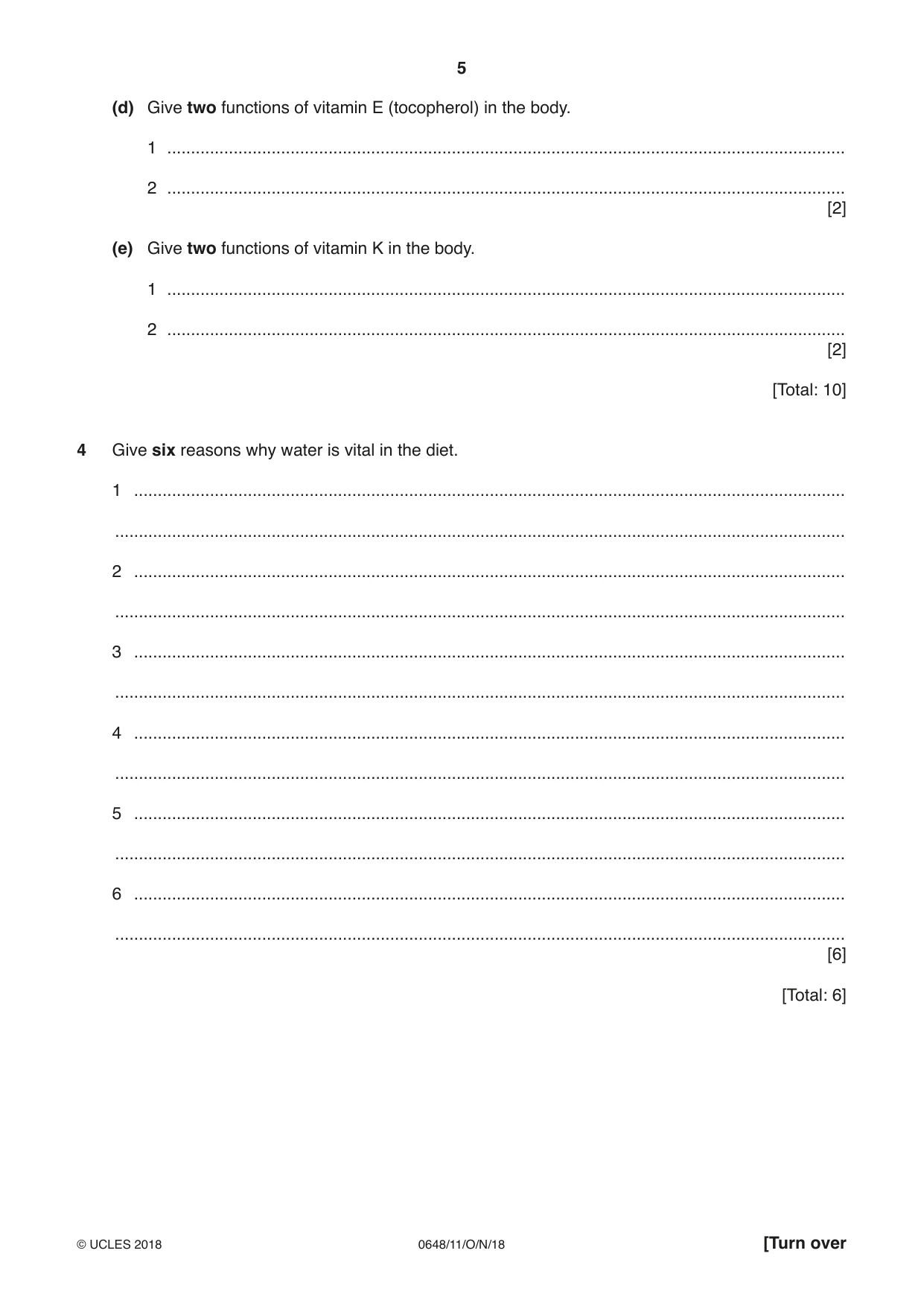 Cambridge IGCSE Food and Nutrition 0648 2018 Oct/Nov Paper 1 · Variant 1 question paper, page 5 of 12