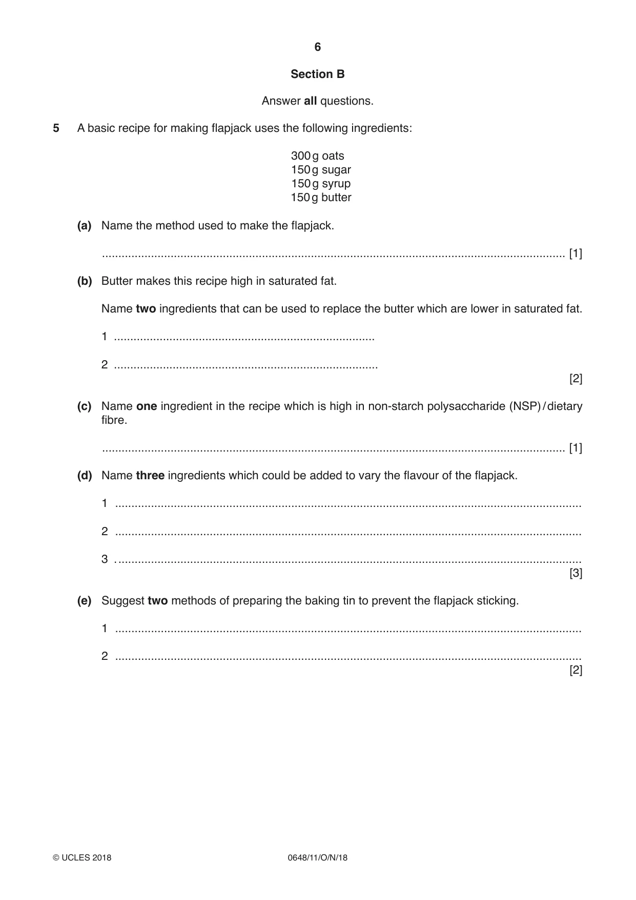 Cambridge IGCSE Food and Nutrition 0648 2018 Oct/Nov Paper 1 · Variant 1 question paper, page 6 of 12
