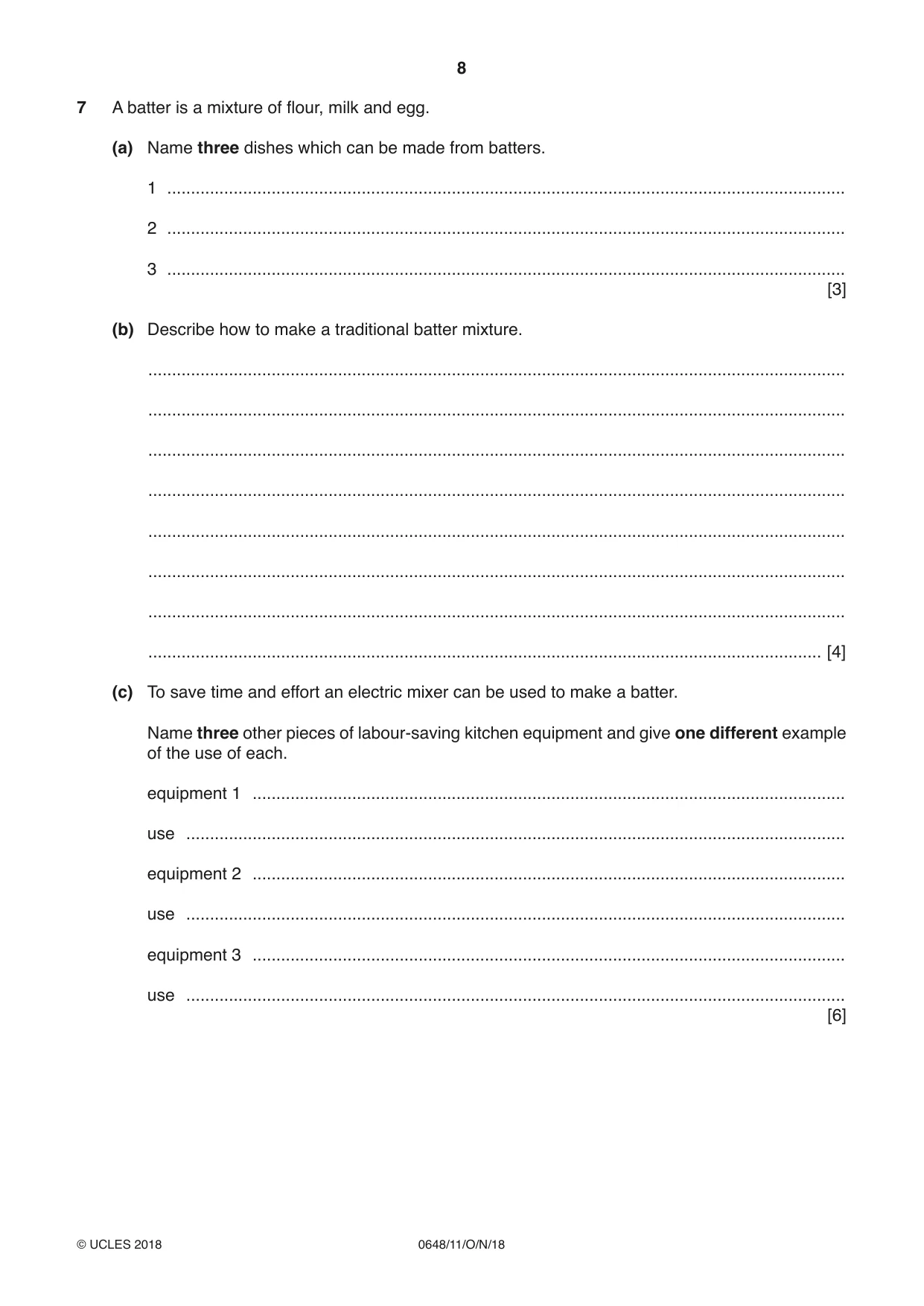 Cambridge IGCSE Food and Nutrition 0648 2018 Oct/Nov Paper 1 · Variant 1 question paper, page 8 of 12