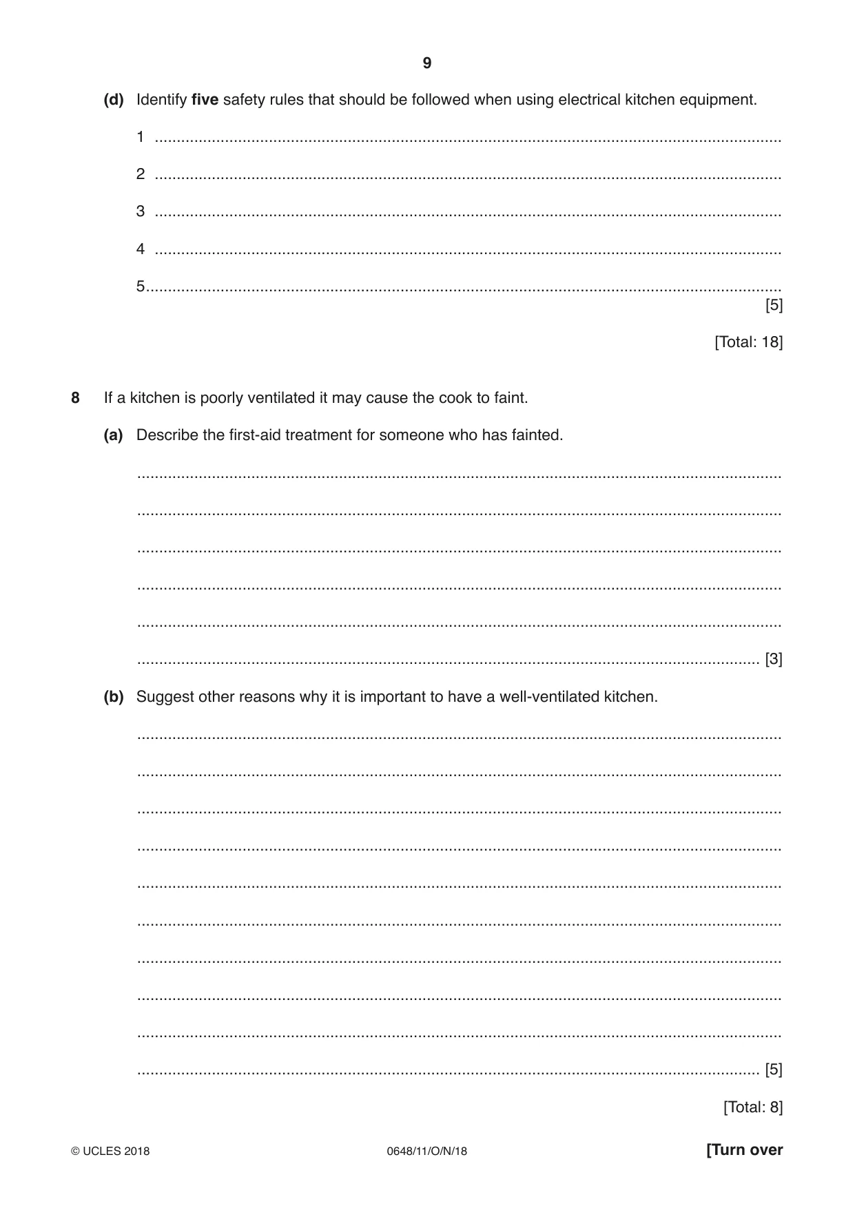 Cambridge IGCSE Food and Nutrition 0648 2018 Oct/Nov Paper 1 · Variant 1 question paper, page 9 of 12
