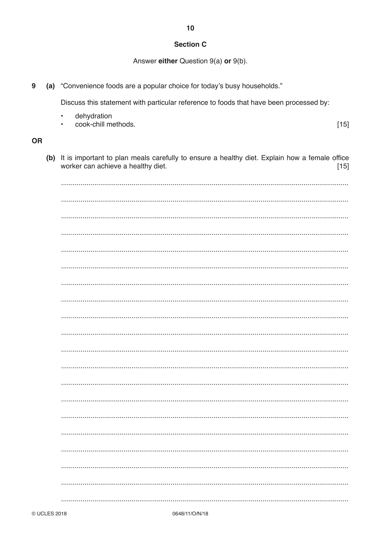 Cambridge IGCSE Food and Nutrition 0648 2018 Oct/Nov Paper 1 · Variant 1 question paper, page 10 of 12