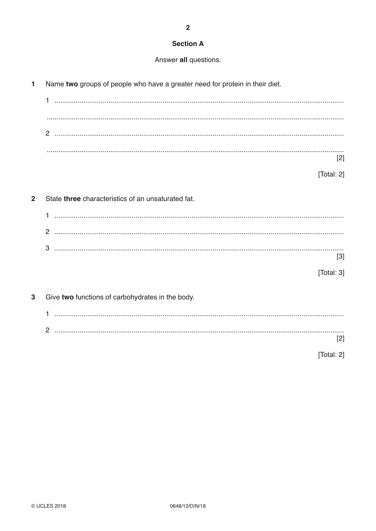 Cambridge IGCSE Food and Nutrition 0648 2018 Oct/Nov Paper 1 · Variant 2 question paper, page 2 of 12