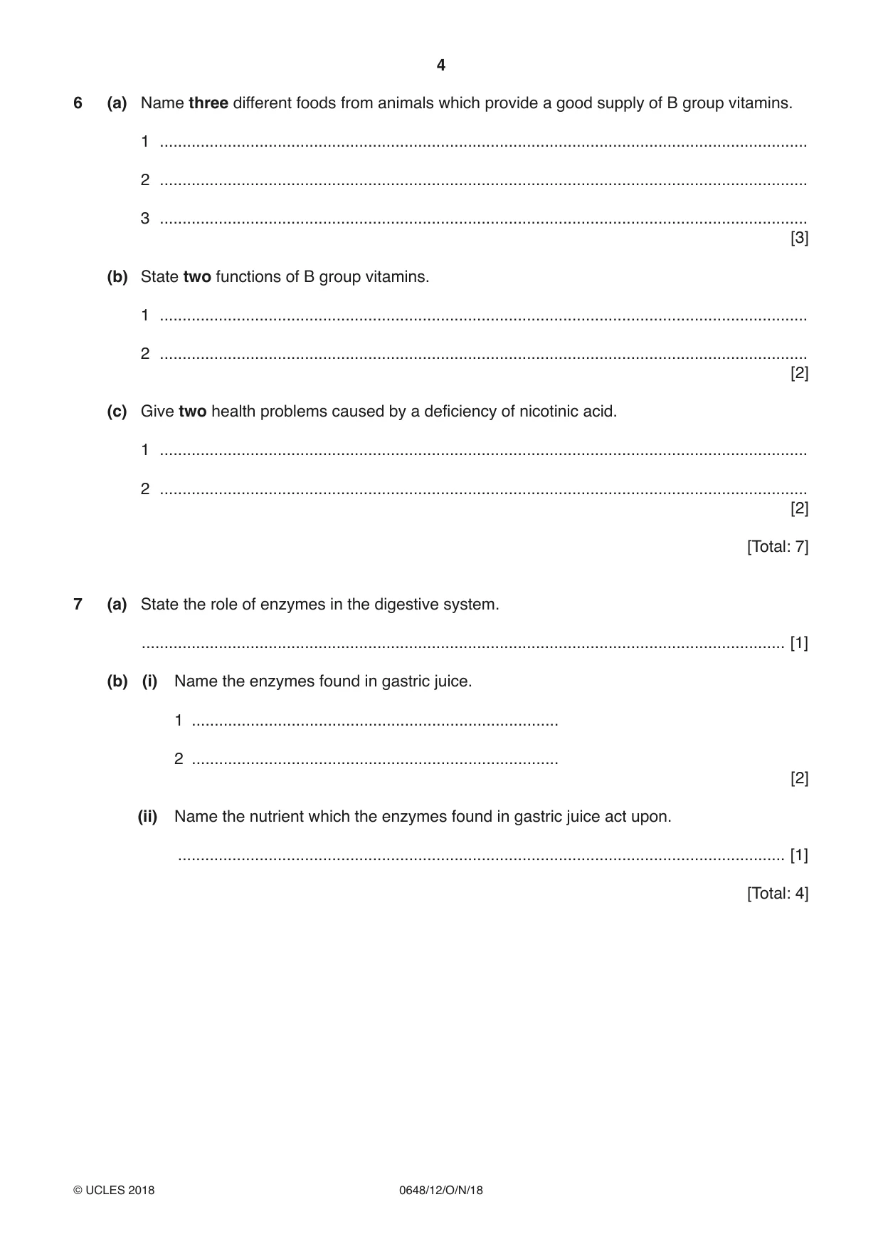 Cambridge IGCSE Food and Nutrition 0648 2018 Oct/Nov Paper 1 · Variant 2 question paper, page 4 of 12