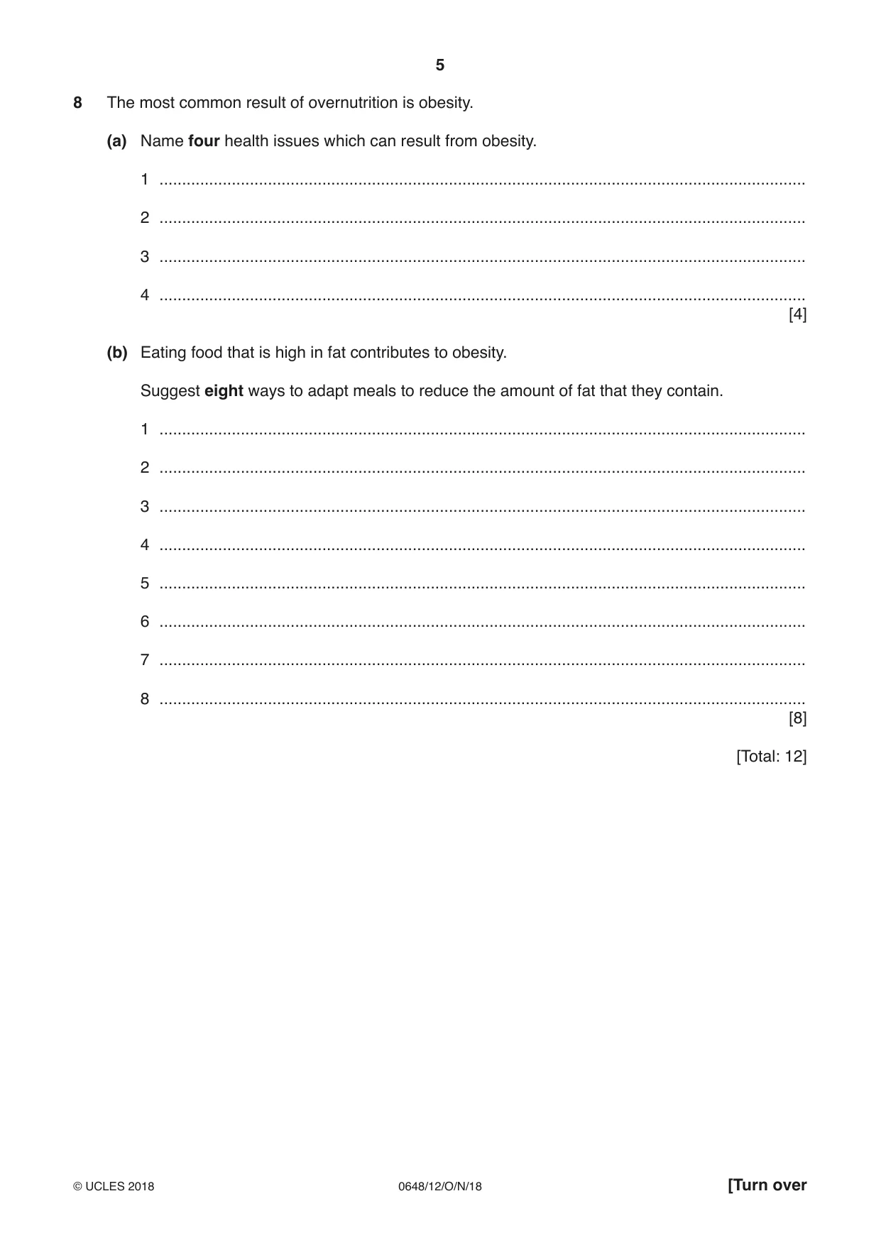 Cambridge IGCSE Food and Nutrition 0648 2018 Oct/Nov Paper 1 · Variant 2 question paper, page 5 of 12