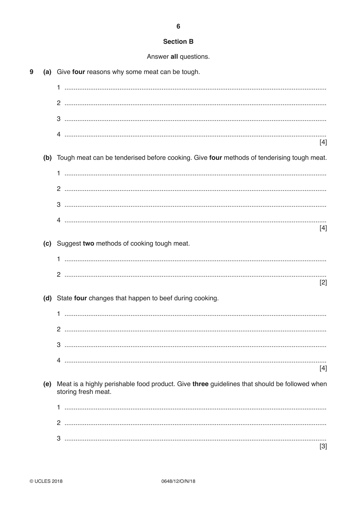 Cambridge IGCSE Food and Nutrition 0648 2018 Oct/Nov Paper 1 · Variant 2 question paper, page 6 of 12