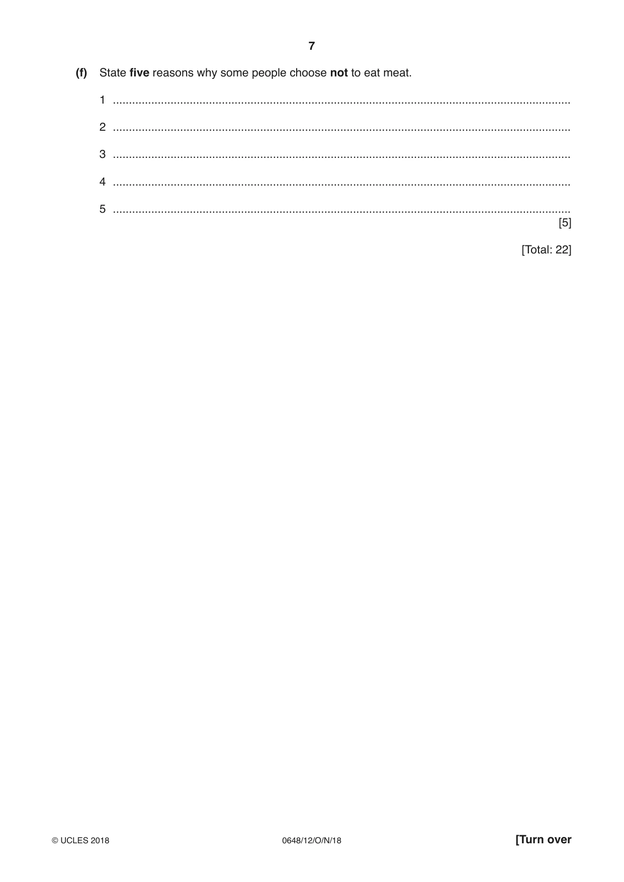 Cambridge IGCSE Food and Nutrition 0648 2018 Oct/Nov Paper 1 · Variant 2 question paper, page 7 of 12