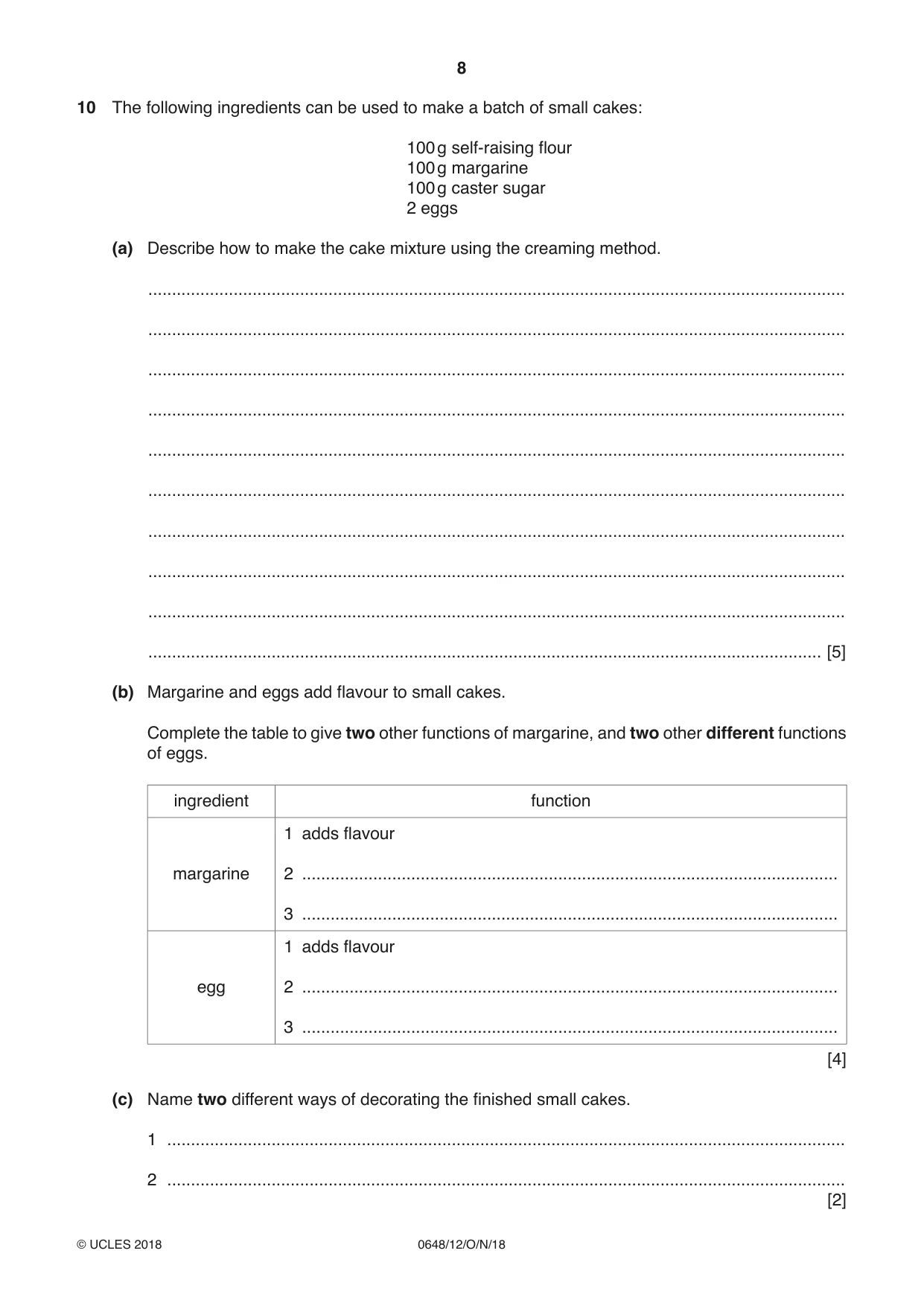 Cambridge IGCSE Food and Nutrition 0648 2018 Oct/Nov Paper 1 · Variant 2 question paper, page 8 of 12