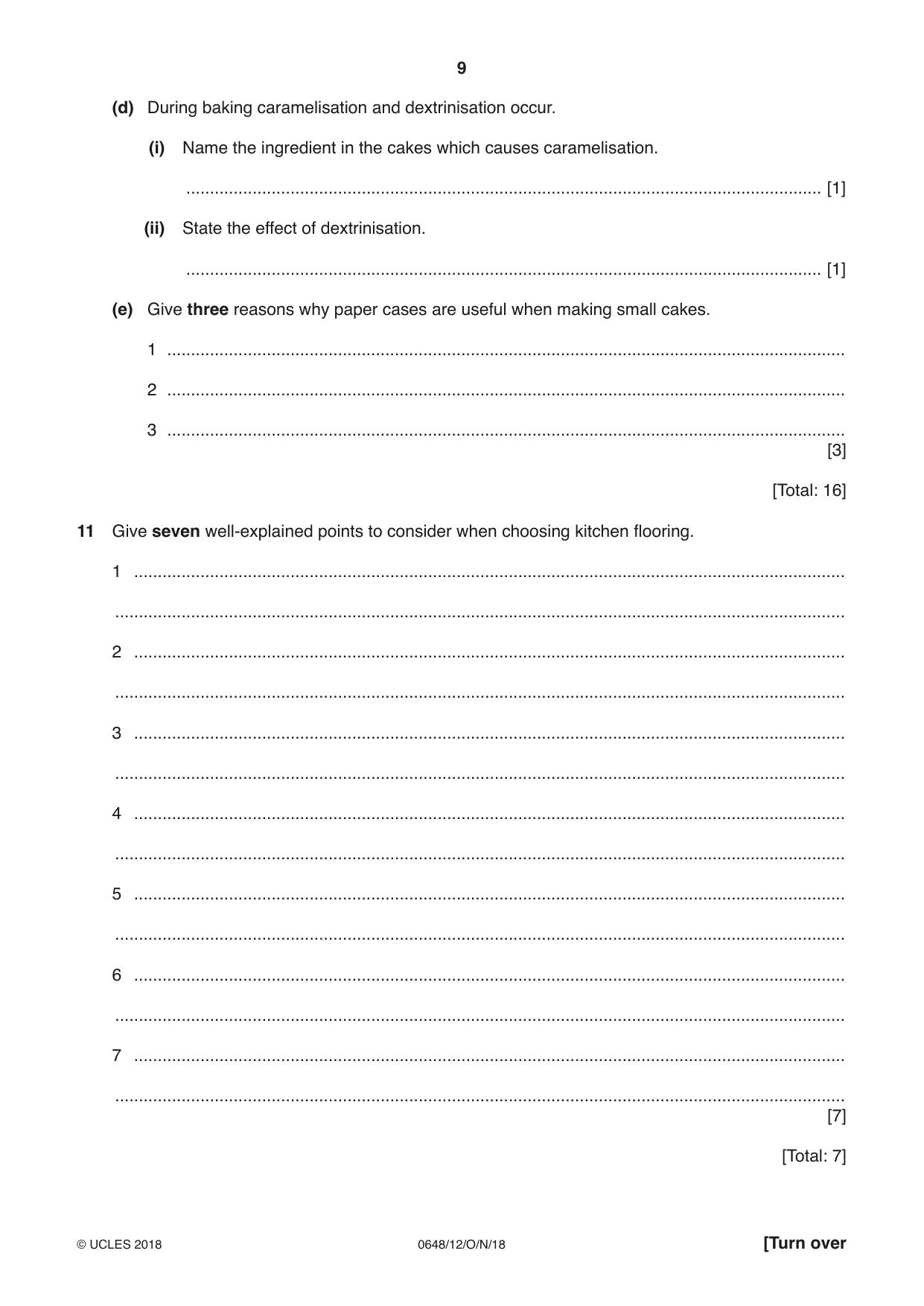 Cambridge IGCSE Food and Nutrition 0648 2018 Oct/Nov Paper 1 · Variant 2 question paper, page 9 of 12