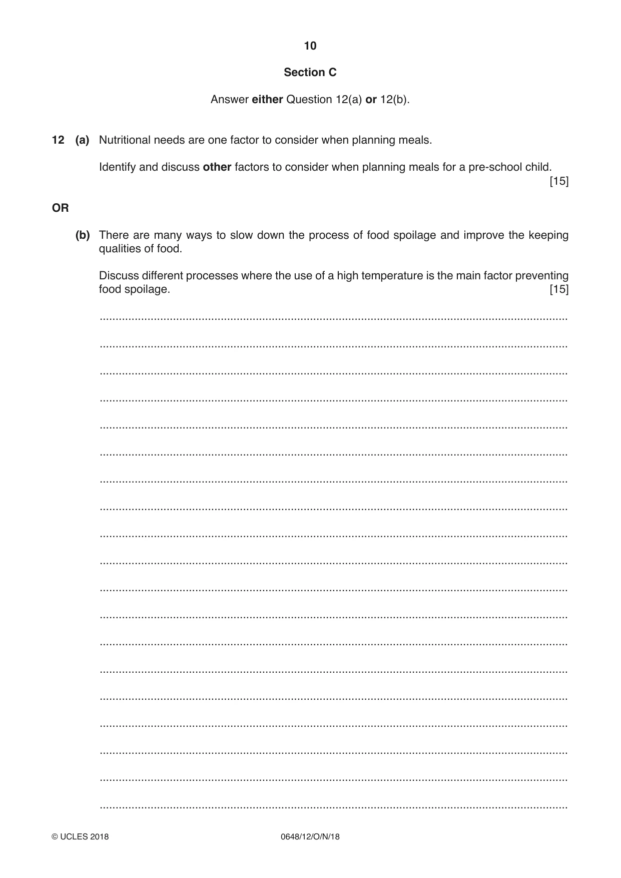 Cambridge IGCSE Food and Nutrition 0648 2018 Oct/Nov Paper 1 · Variant 2 question paper, page 10 of 12