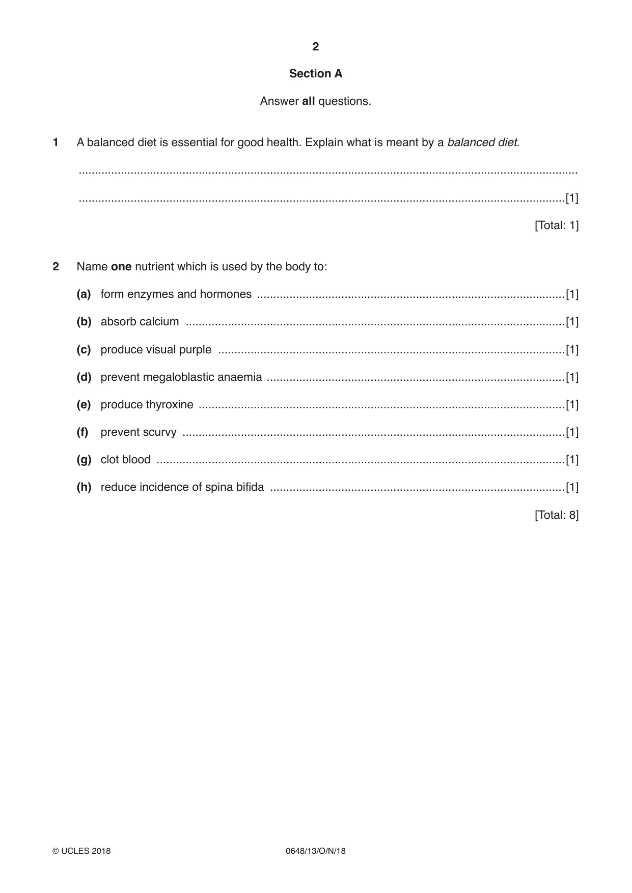 Cambridge IGCSE Food and Nutrition 0648 2018 Oct/Nov Paper 1 · Variant 3 question paper, page 2 of 16