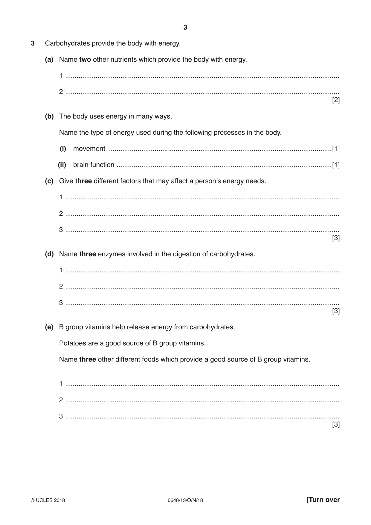 Cambridge IGCSE Food and Nutrition 0648 2018 Oct/Nov Paper 1 · Variant 3 question paper, page 3 of 16